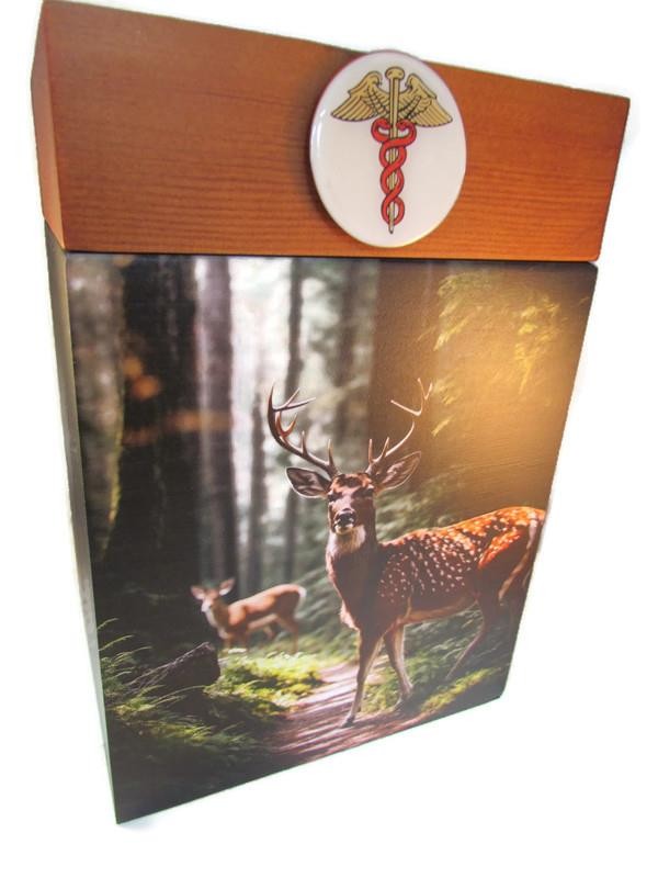 CADUCEUS MEDICAL Urn for Ashes Modern DEER Wooden Adult Cube Black Brown