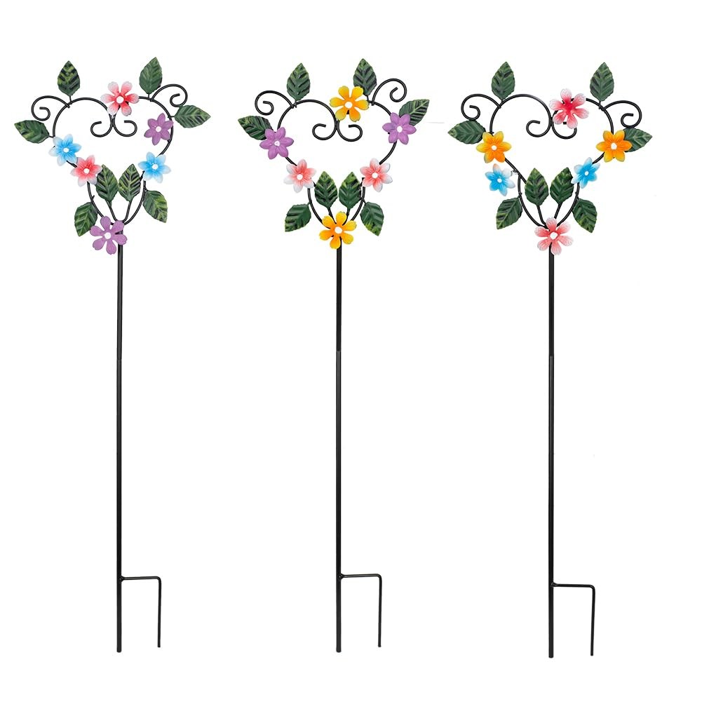 Heart-Shaped Metal Flower Garden Stakes – Decorative Outdoor Art for Yard