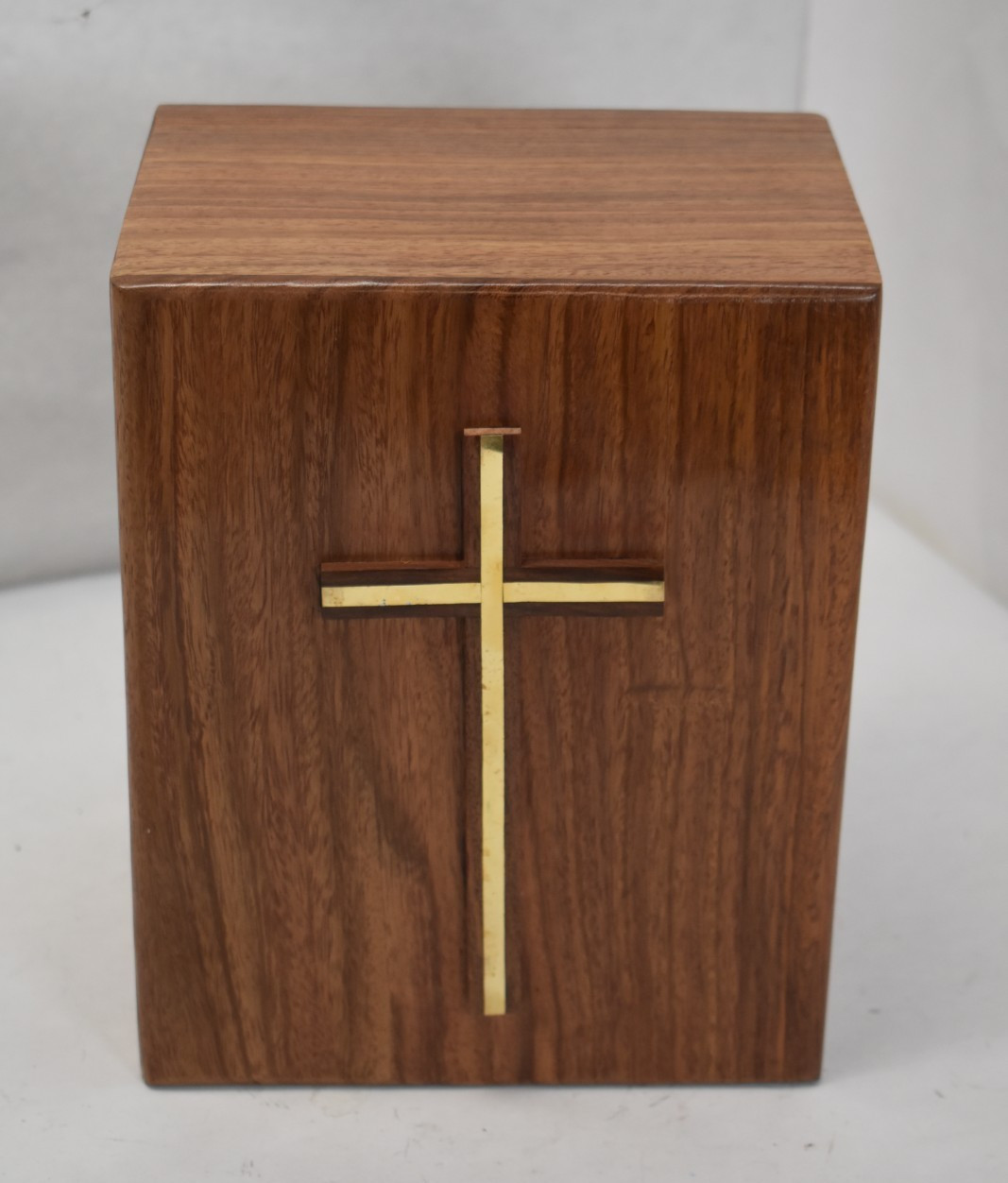 Wooden Urn Box w/ Brass Cross Wooden Cremation URns for Male & Female Brown
