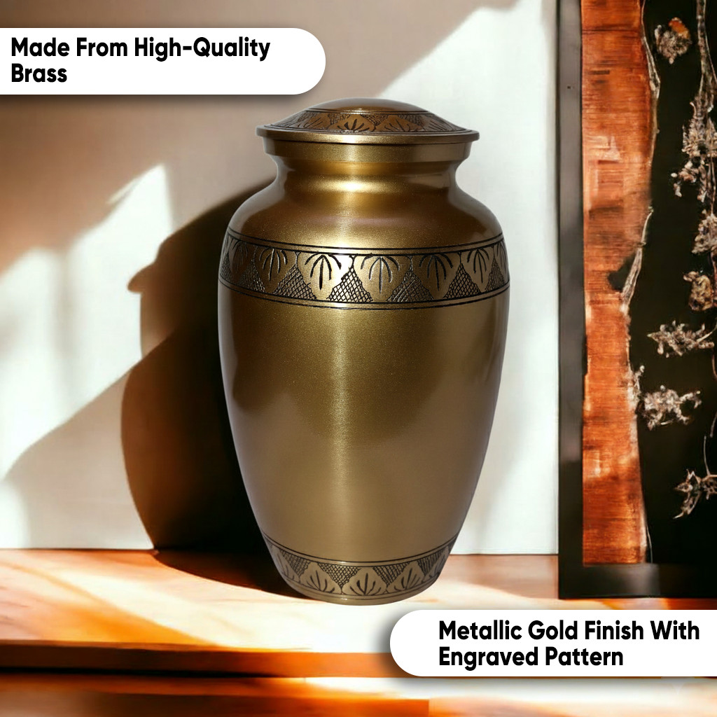 Large Solid Brass Cremation Urn for Human Ashes Handcrafted Funeral Memorial Urn