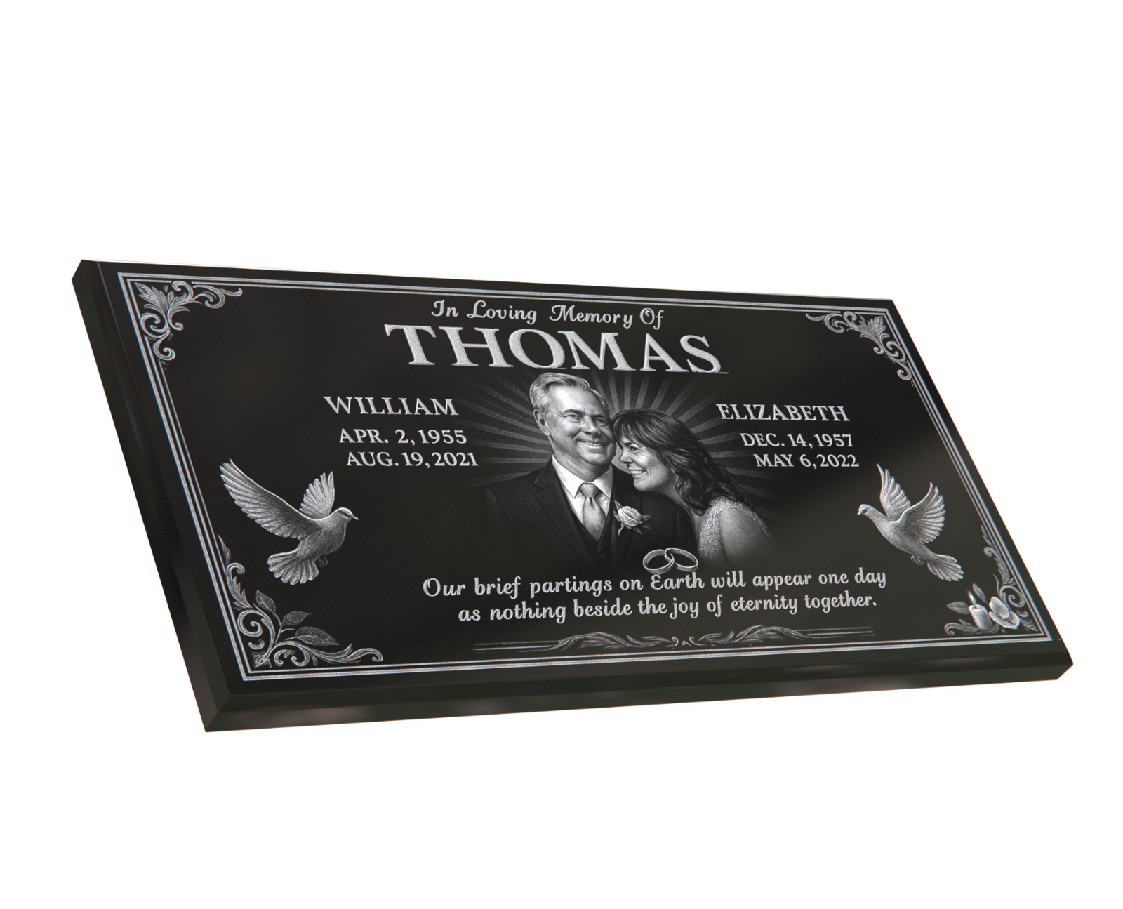 24×12″ Black Granite Double Grave Marker – Custom Portrait & Engraving