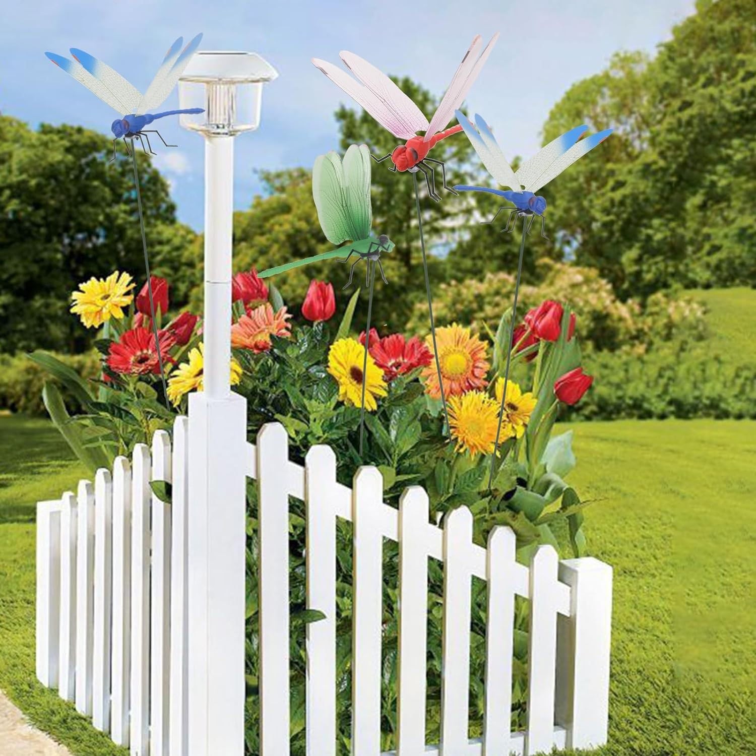12 Pack Dragonfly Clip,3D Dragonfly Garden Stakes Decor,Fly Deterrent,Dragonf…