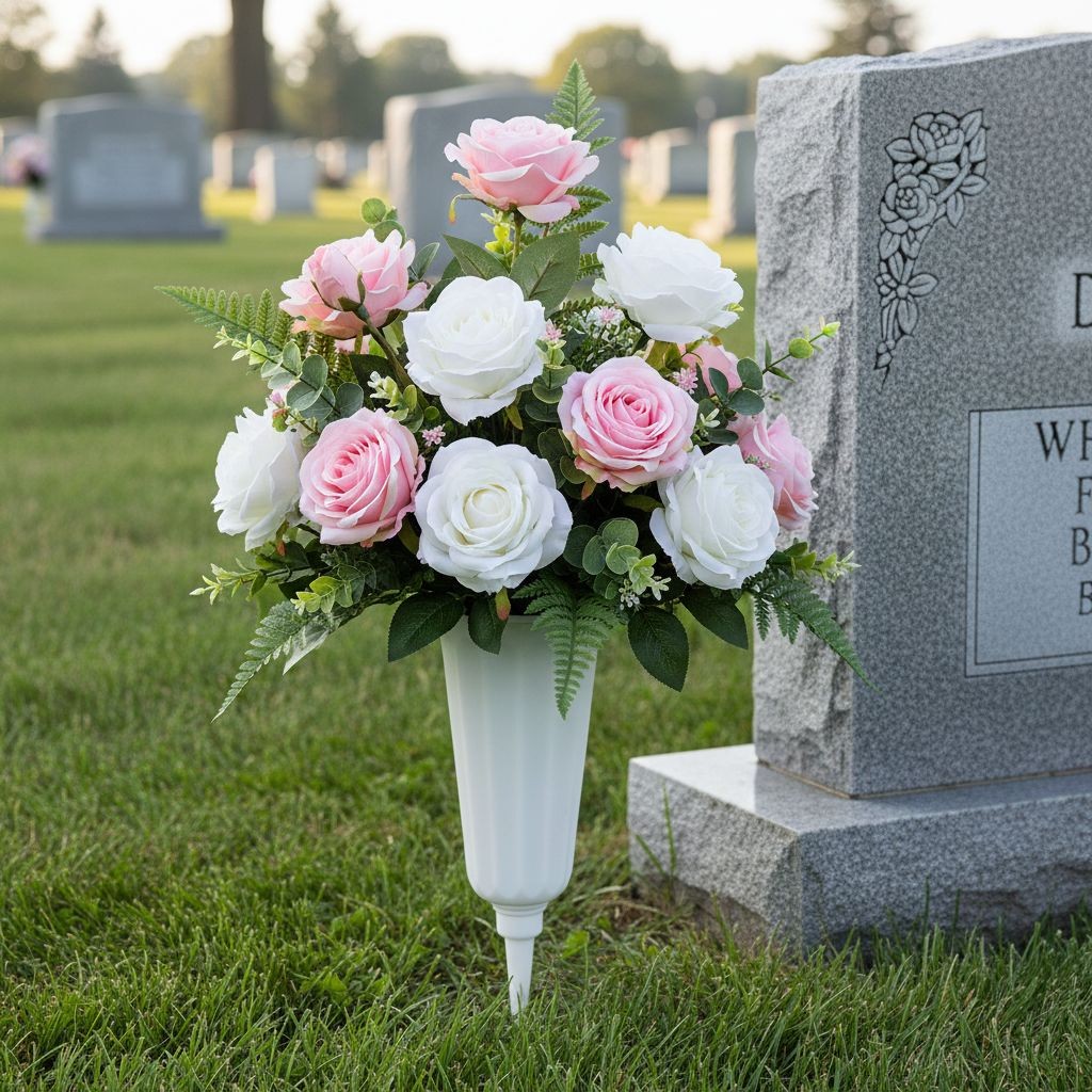 Cemetery Vase with Spike Grave Vase for Flowers White Memorial Vase Set