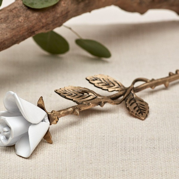New, Solid Brass White Threaded Rose Keepsake Funeral Cremation Urn For Ashes