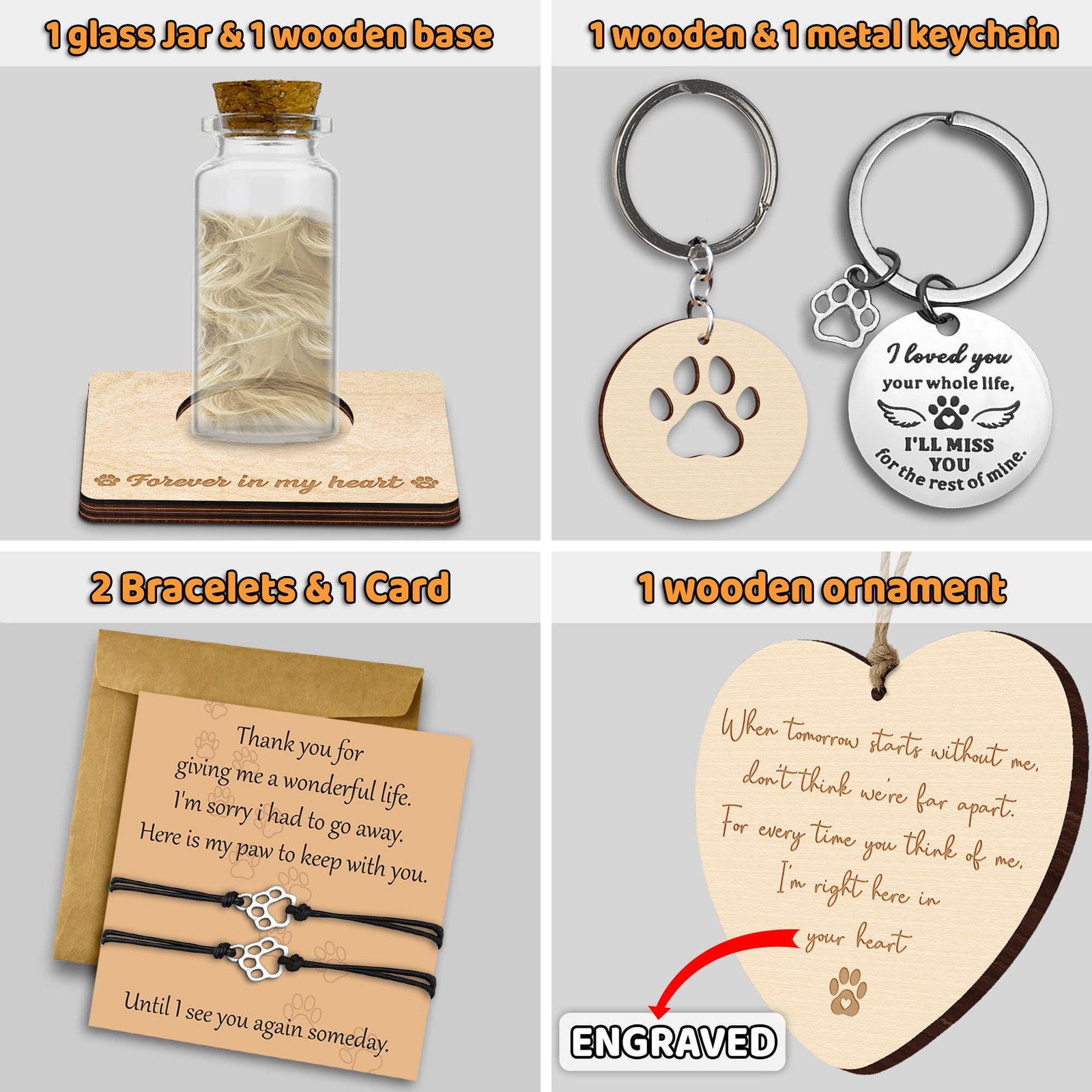 Pet Memorial 5in1 Keepsake Ashes, Fur, Hair for Dog & Cat Loss Remembrance