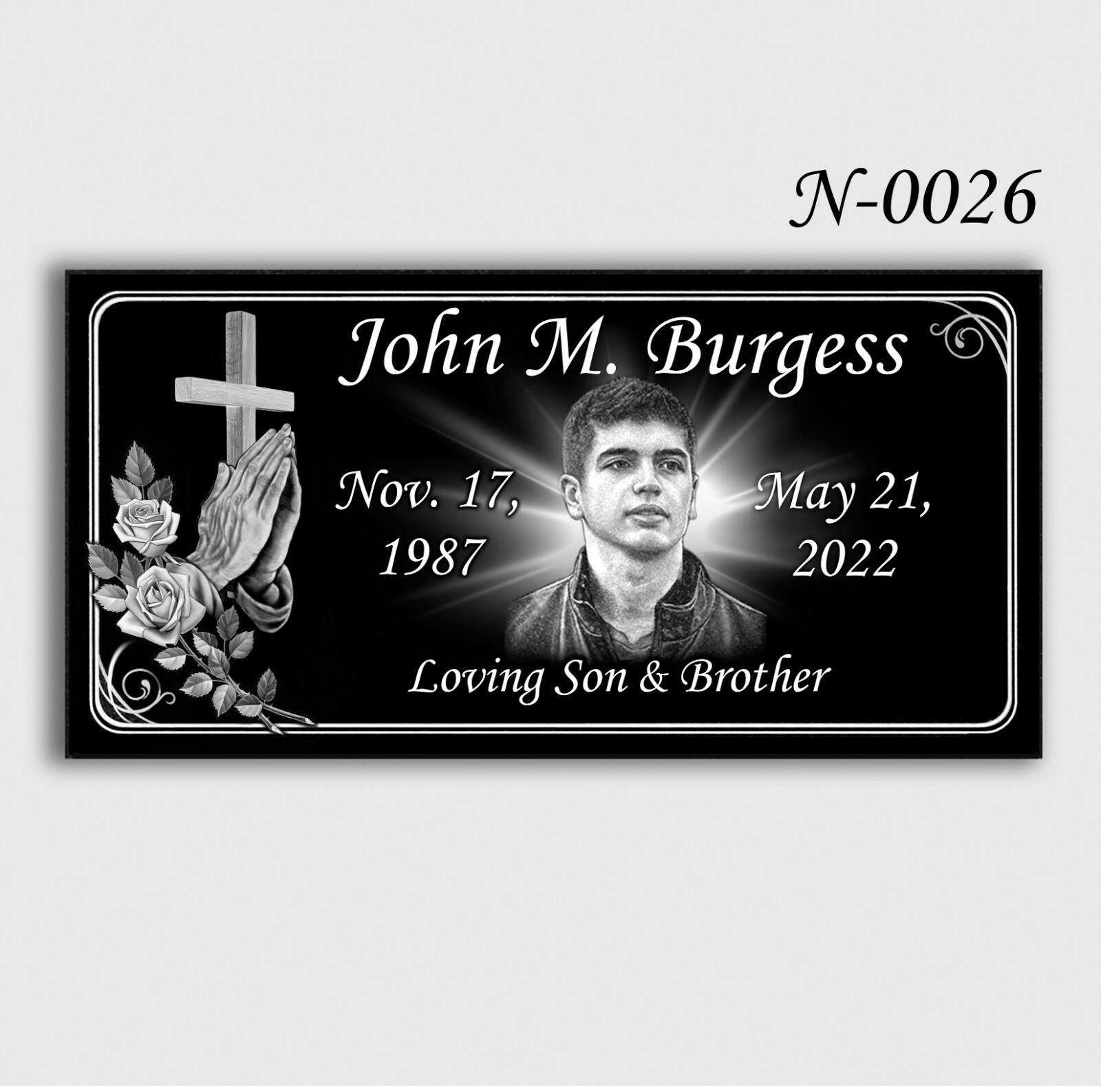 Headstone Tombstone 24x12x4 inches Solid Black Granite Diamond Engraved