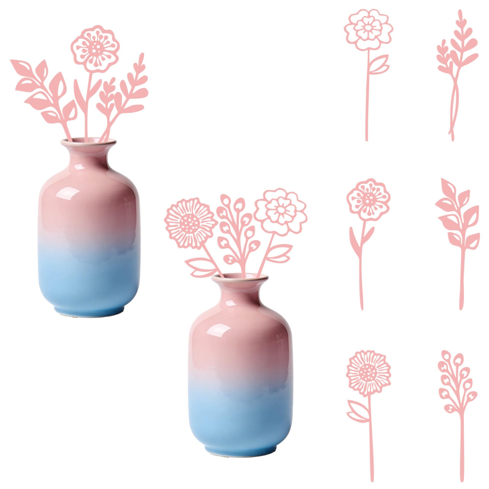 Pink Metal Flowers Set of 6, Decorative Garden Outdoor Plant Stakes for Yard …