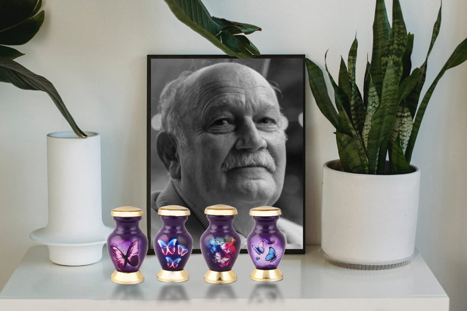 BOLD & DIVINE Butterfly Theme Cremation Urns | Small (Set of 4), Dark Purple