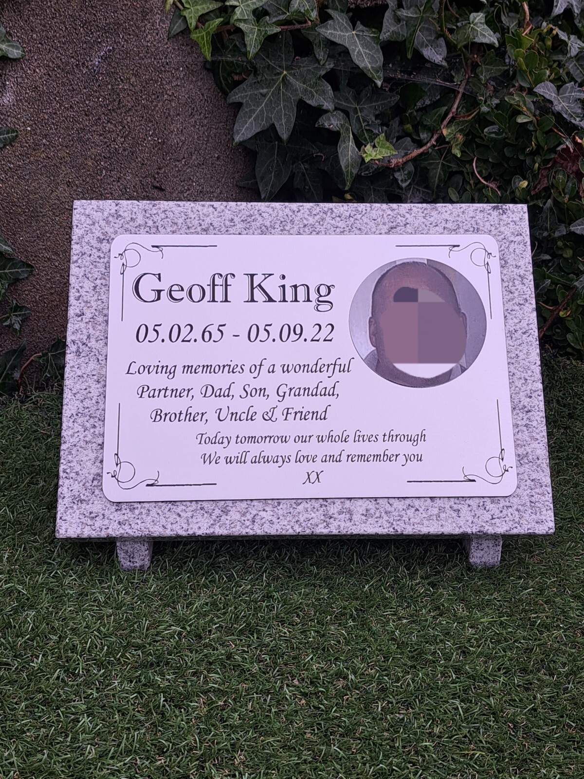 Personalised Grey Granite Memorial Plaque Headstone with Full Colour Photo