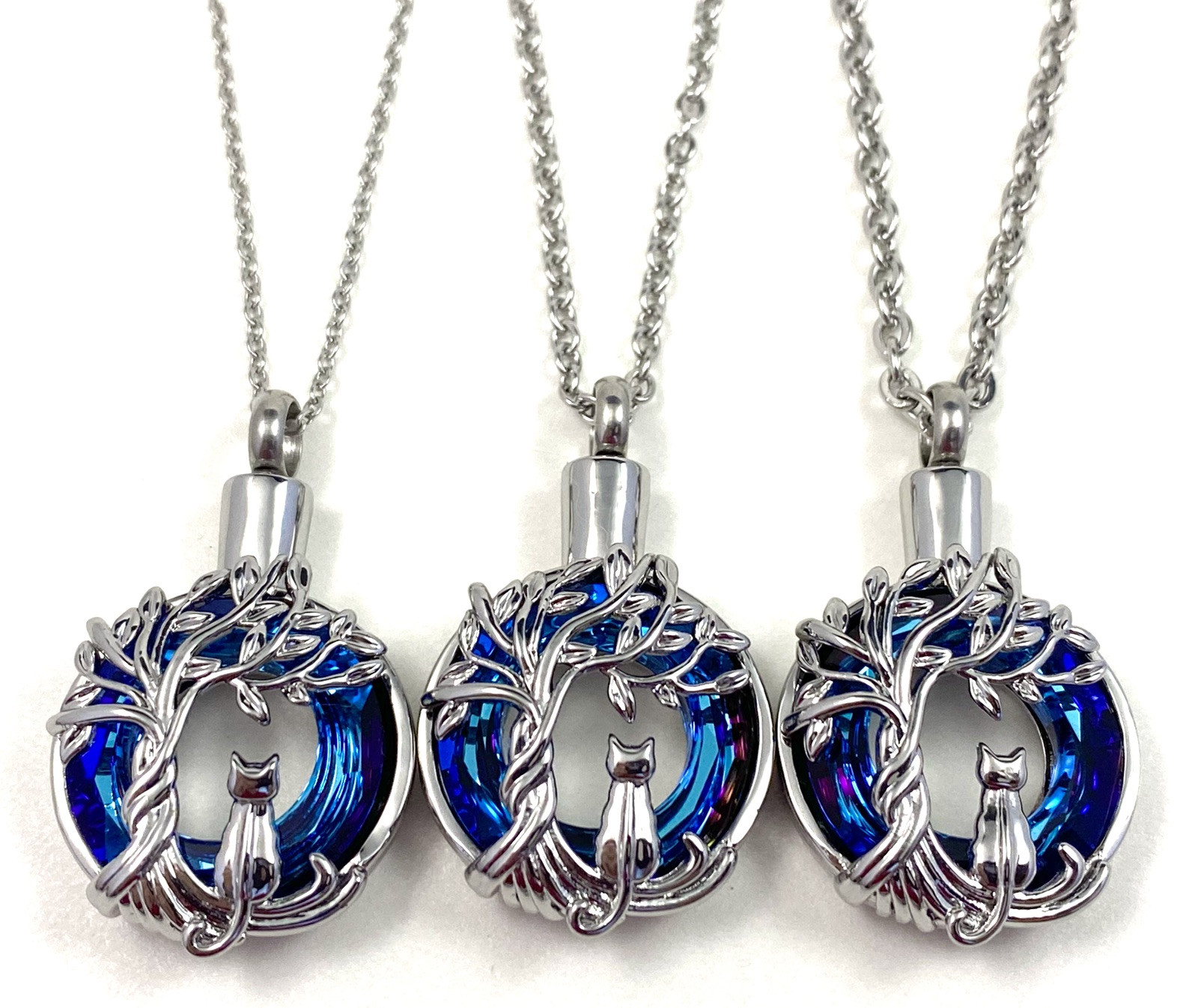 Keyring Urn .5″ Key Chain Cat Tree of Life Cremation Pendant Ashes Kitty Purple