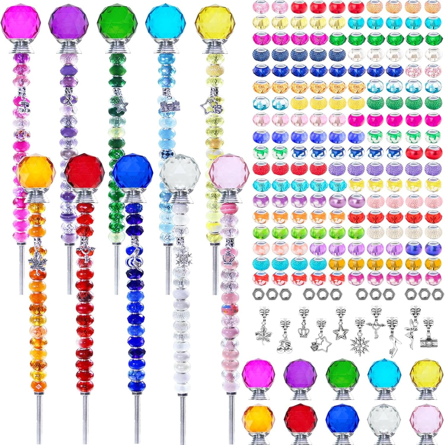247 PCS Beaded Garden Stakes Kit DIY Fairy Wand Garden Stake Beads Kits