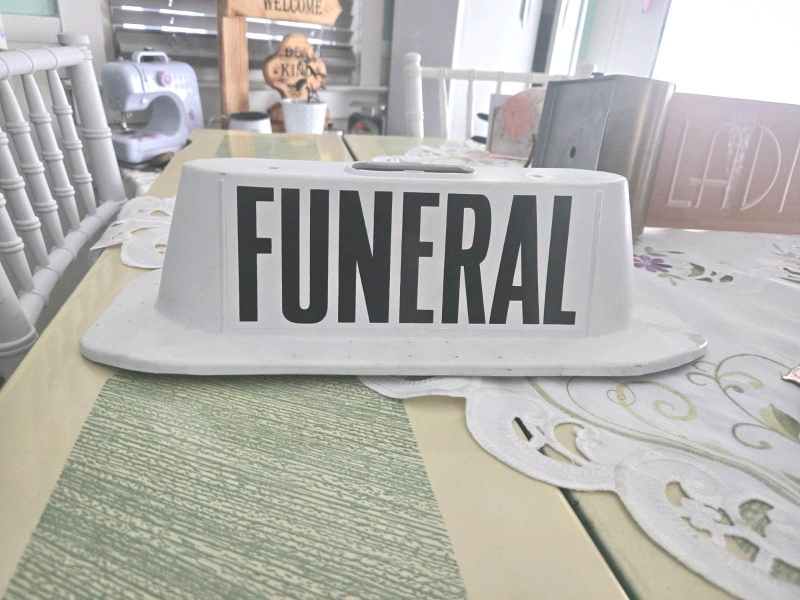 Vintage Funeral Magnetic Car Sign Mortuary Funeral Home Estate Circa 1970