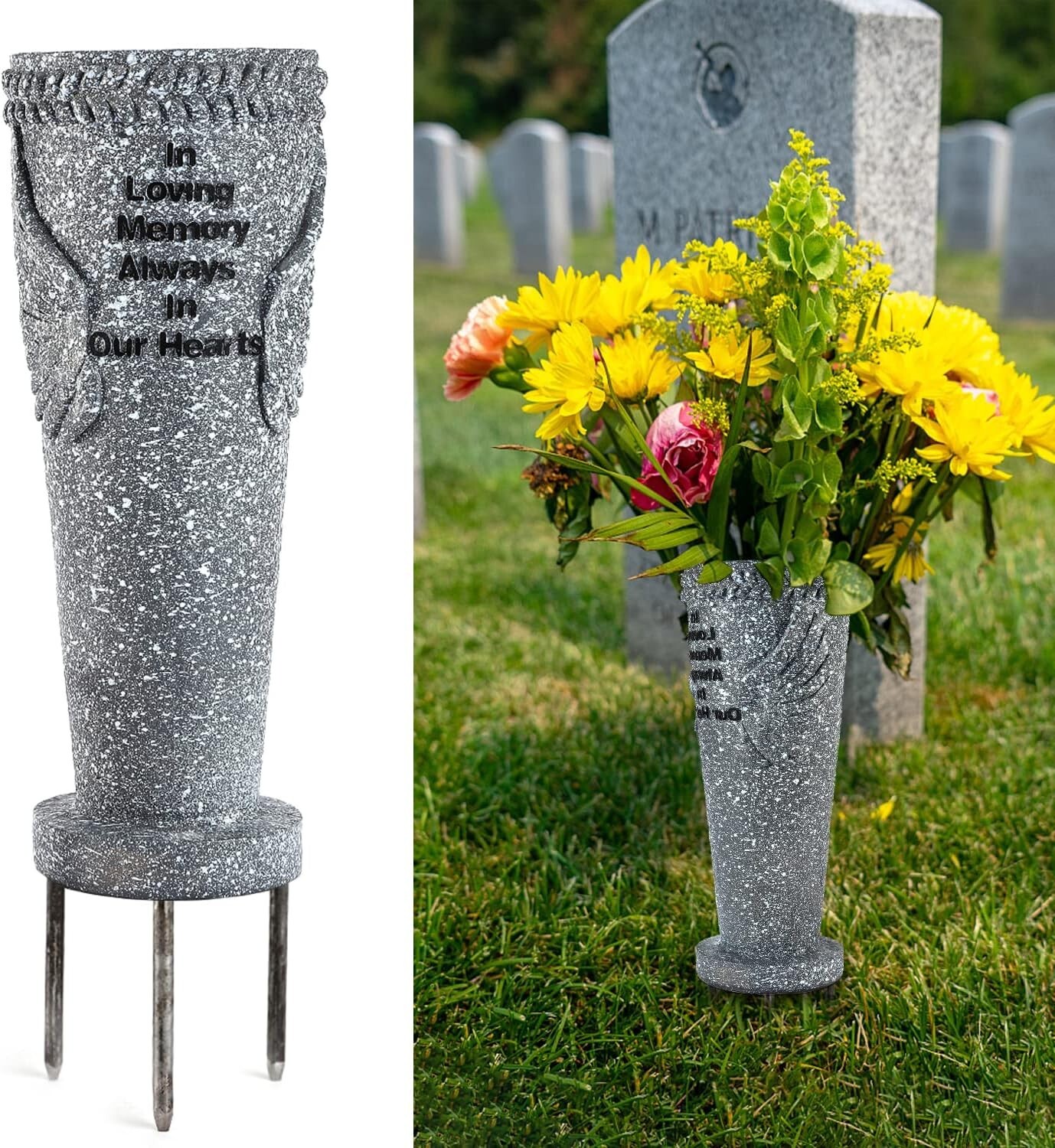 Sympathy Gift Angel Wings Vase for Grave Marker Decorations – Resin Construction