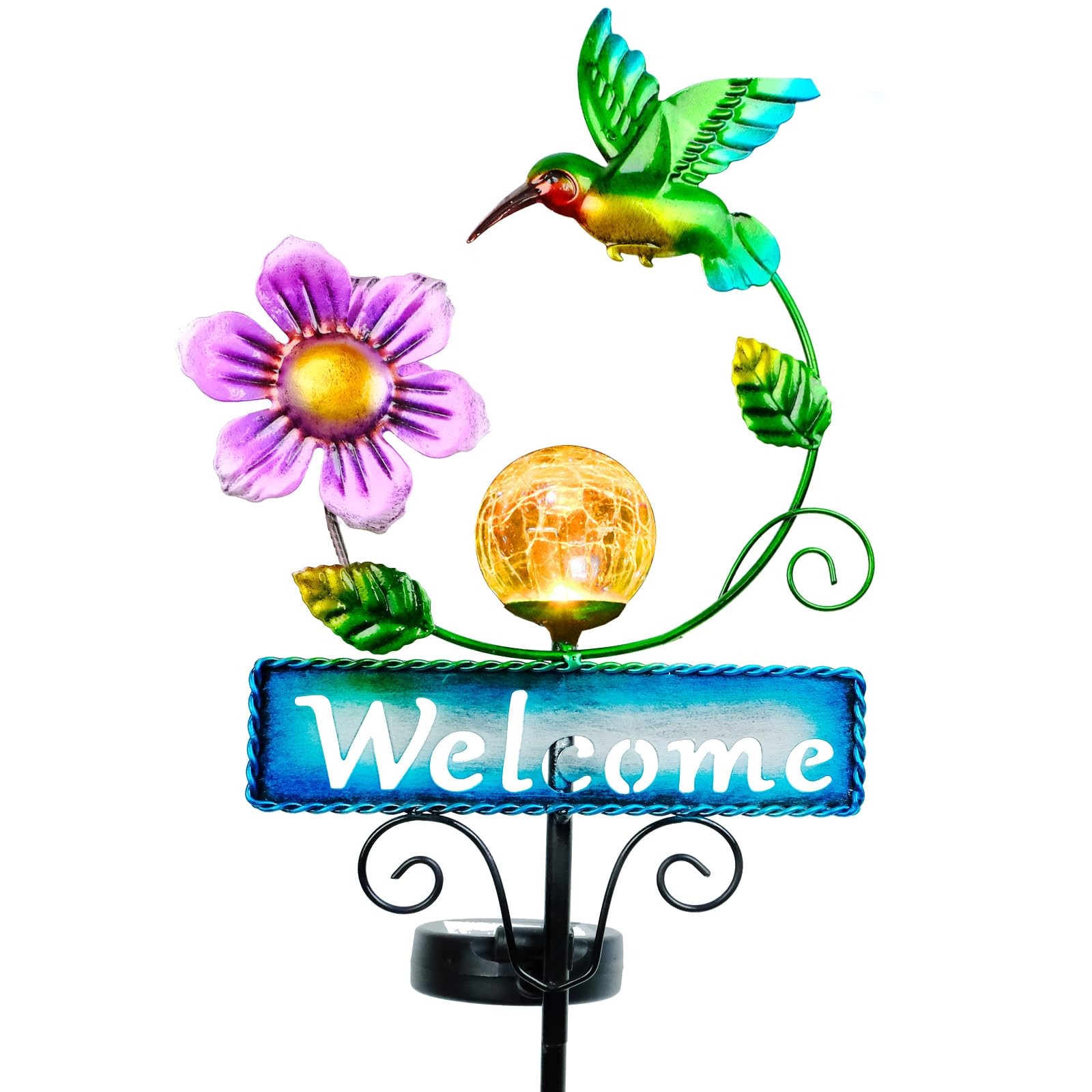 Solar Waterproof Hummingbird Welcome Sign Stake Lights for Patio Garden Pathway