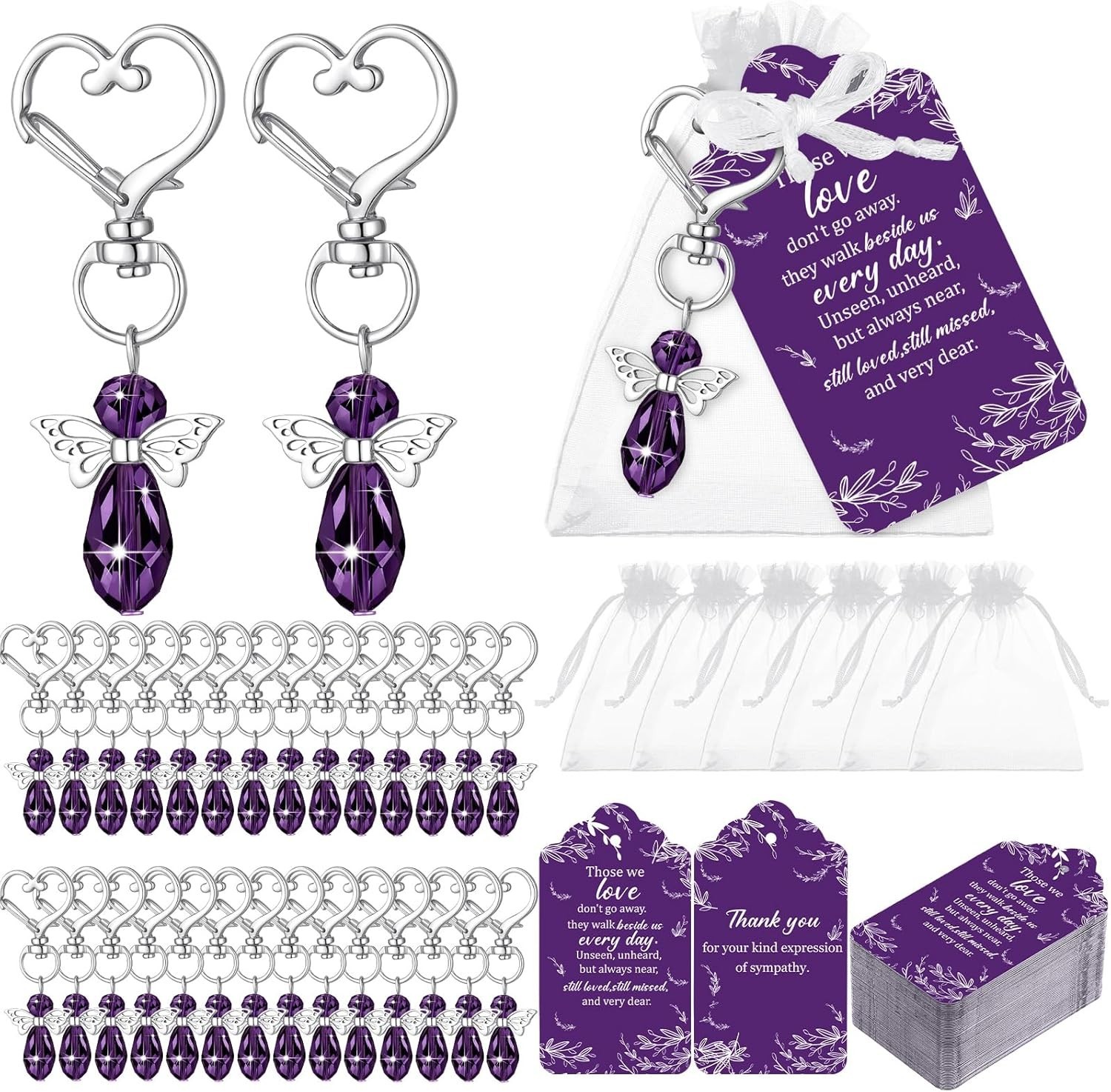 Funeral Favors Angel Keychains Memorial Gifts Thank You Cards Set 30