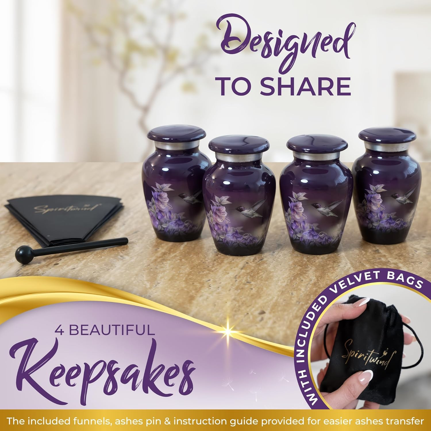 Set of 5 Beautiful Anna’S Hummingbird Urns for Human Ashes Adult Female – 1 Larg