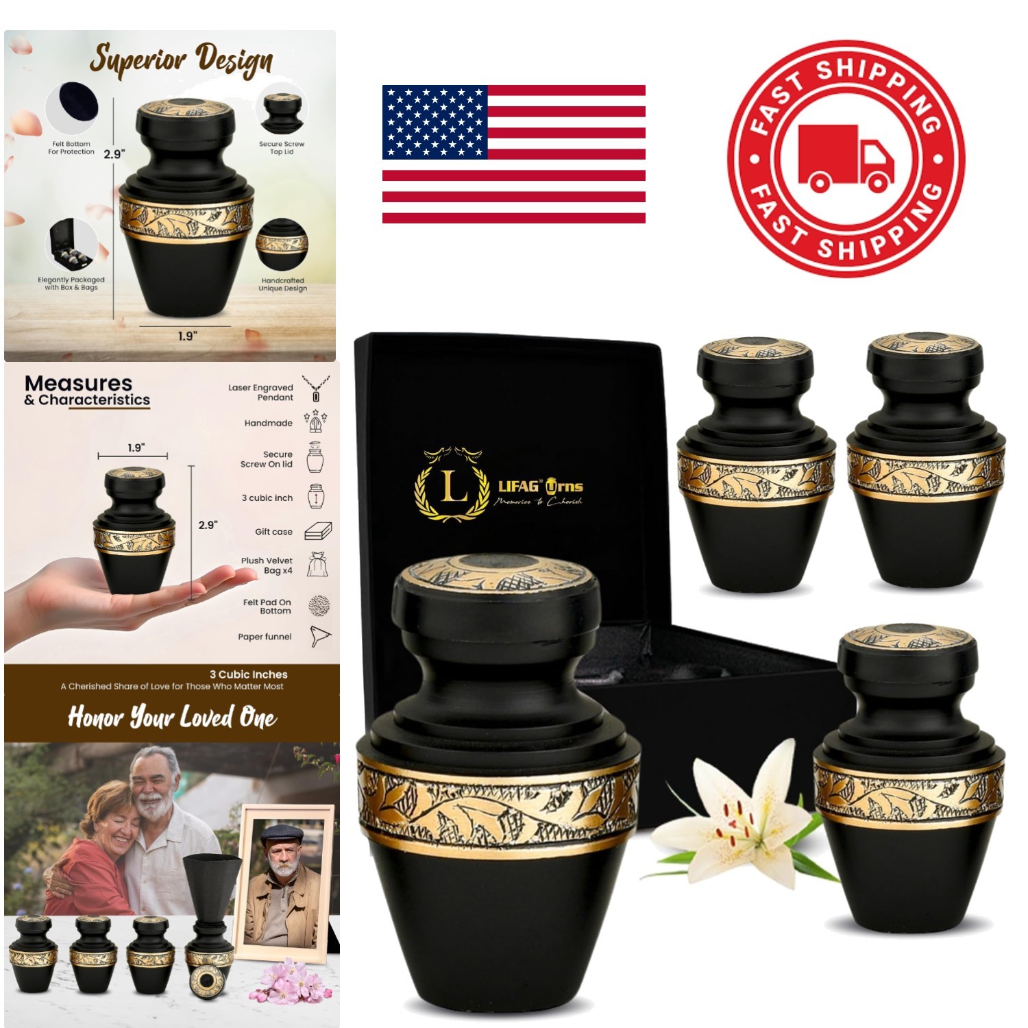 Small Ashes Urns for Adults 3 Inch Matte Black with Secure Threaded Opening