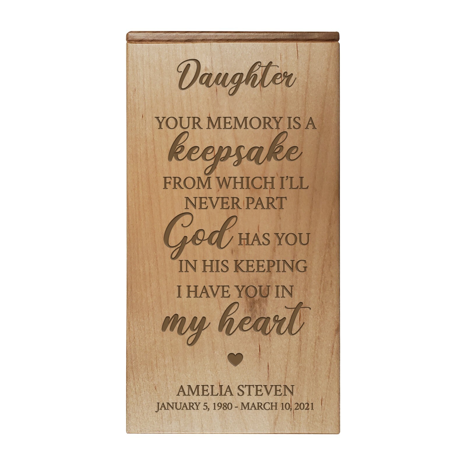 Custom Keepsake Box Urn for Human Ashes 4.5×4.5 Holds 100 cu in Memory(Daughter)