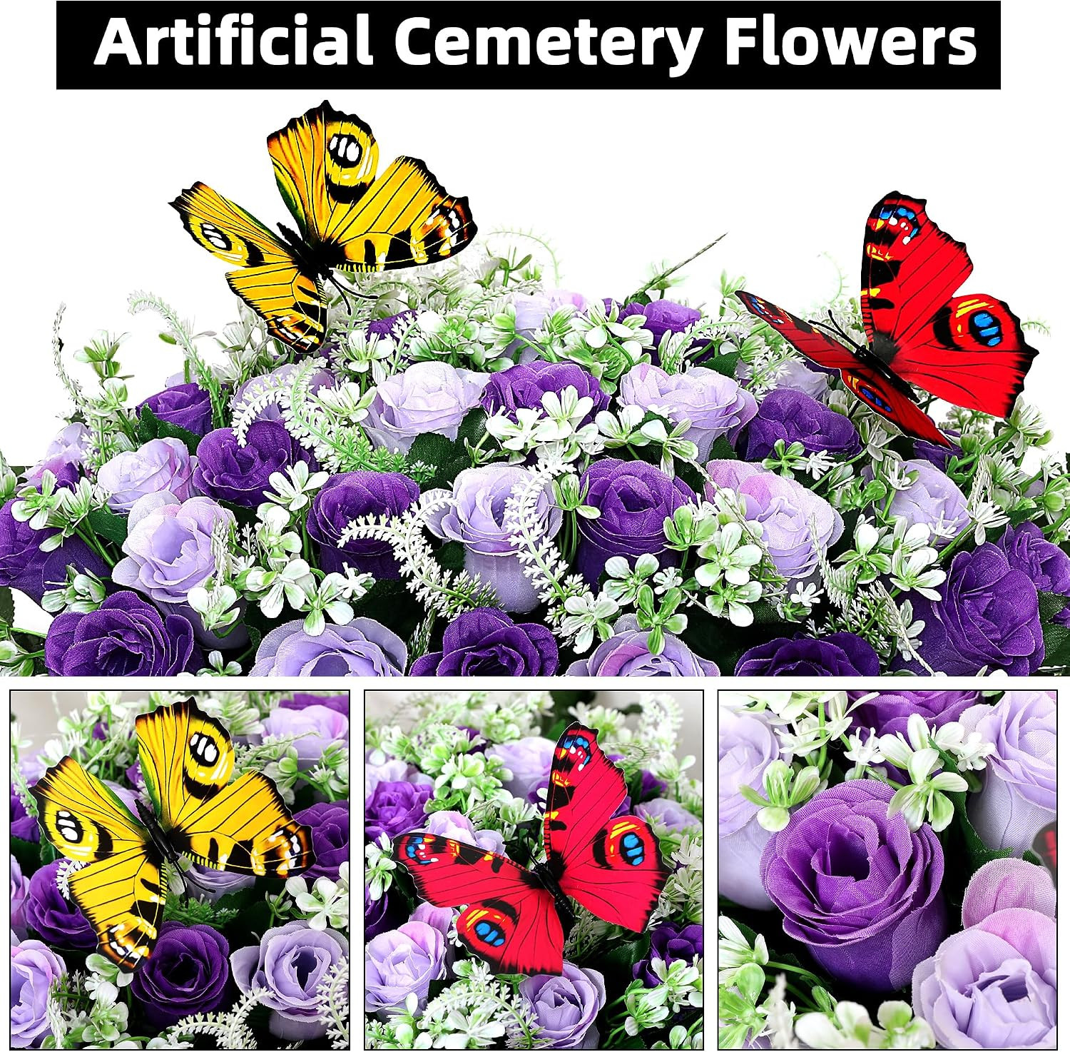 Artificial Cemetery Flowers for Grave,Large Headstone Flower Saddle Realistic