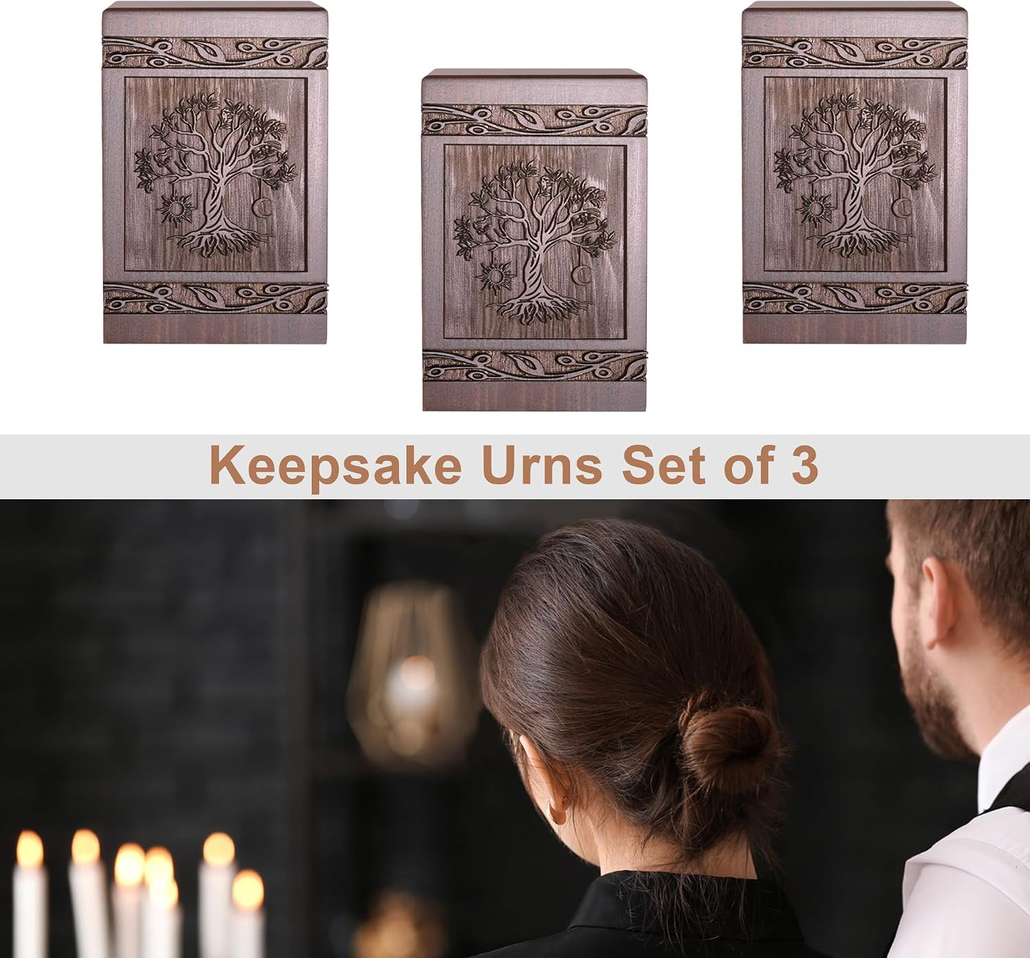 Cremation Urns for Human Ashes Adult Male Female, Wooden Tree of Life Urns Box a