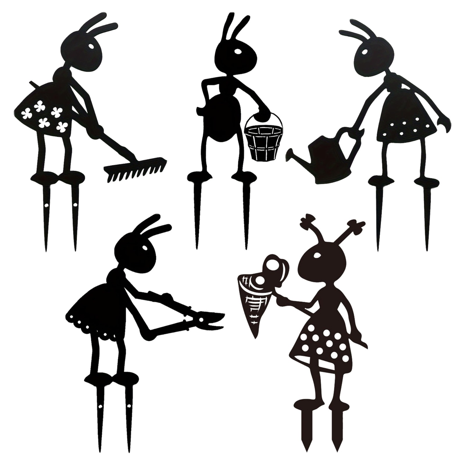 Metal Garden Stakes Decorative – 5Pcs Funny Working Farm Ant Garden Decor Bla…