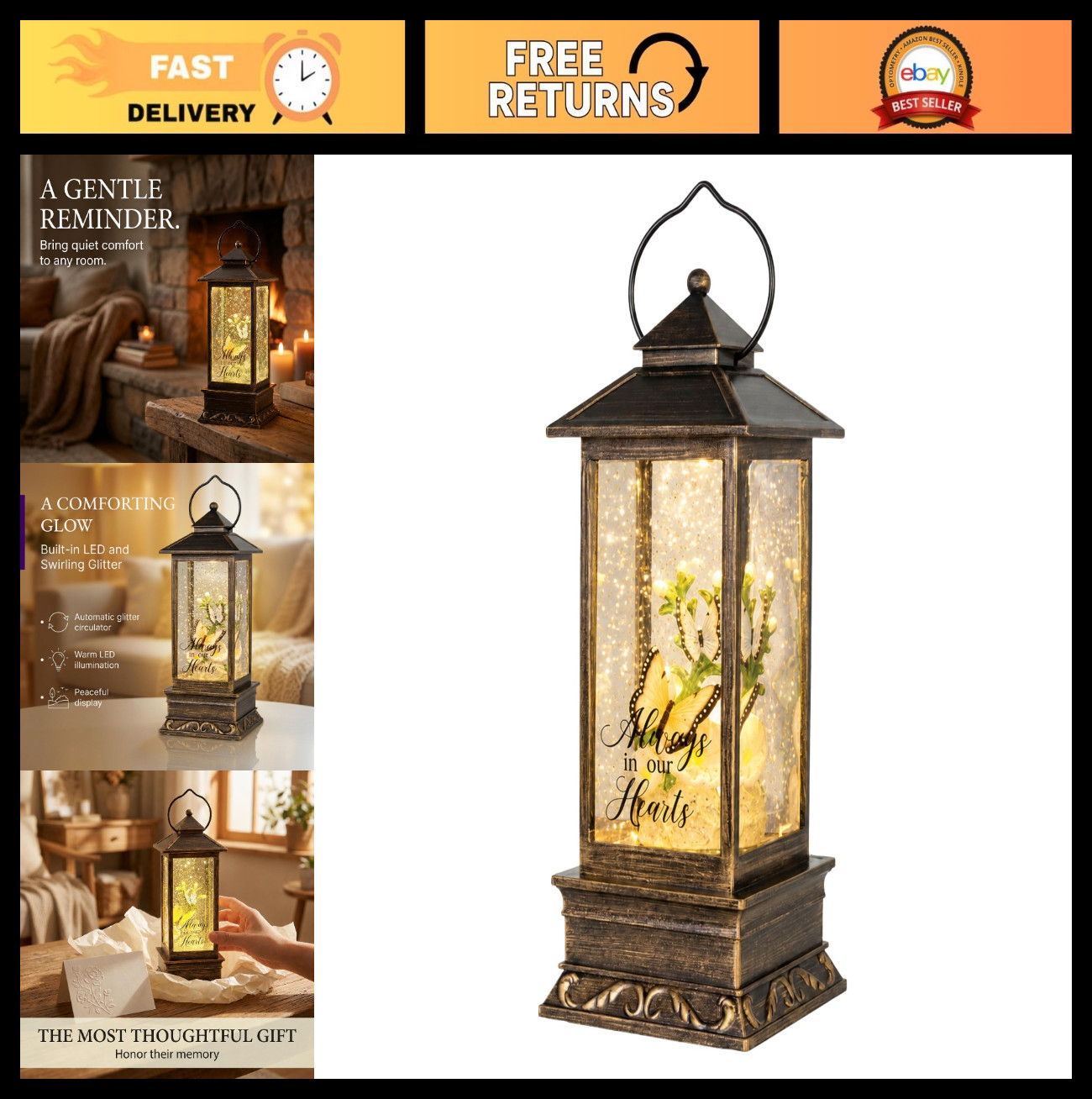 Memorial Water Lantern – Sympathy Gift for Funeral – Remembrance Light Up Snow G