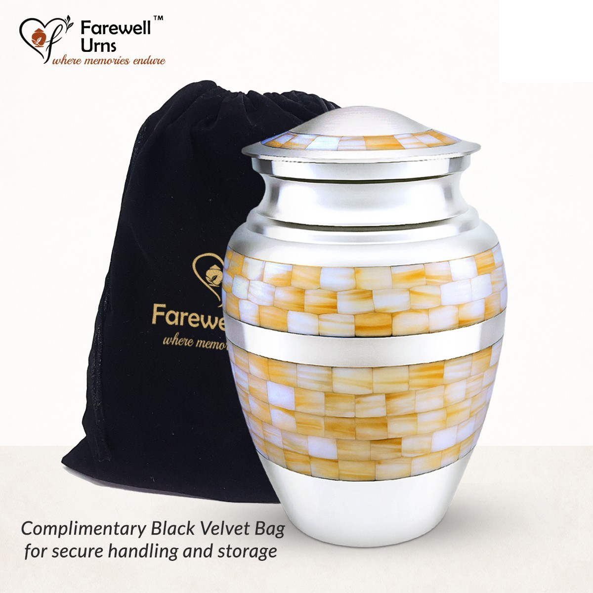 Pearlux Mother of Pearl Cremation Urn for Adult Ashes – Silver Memorial Handmade