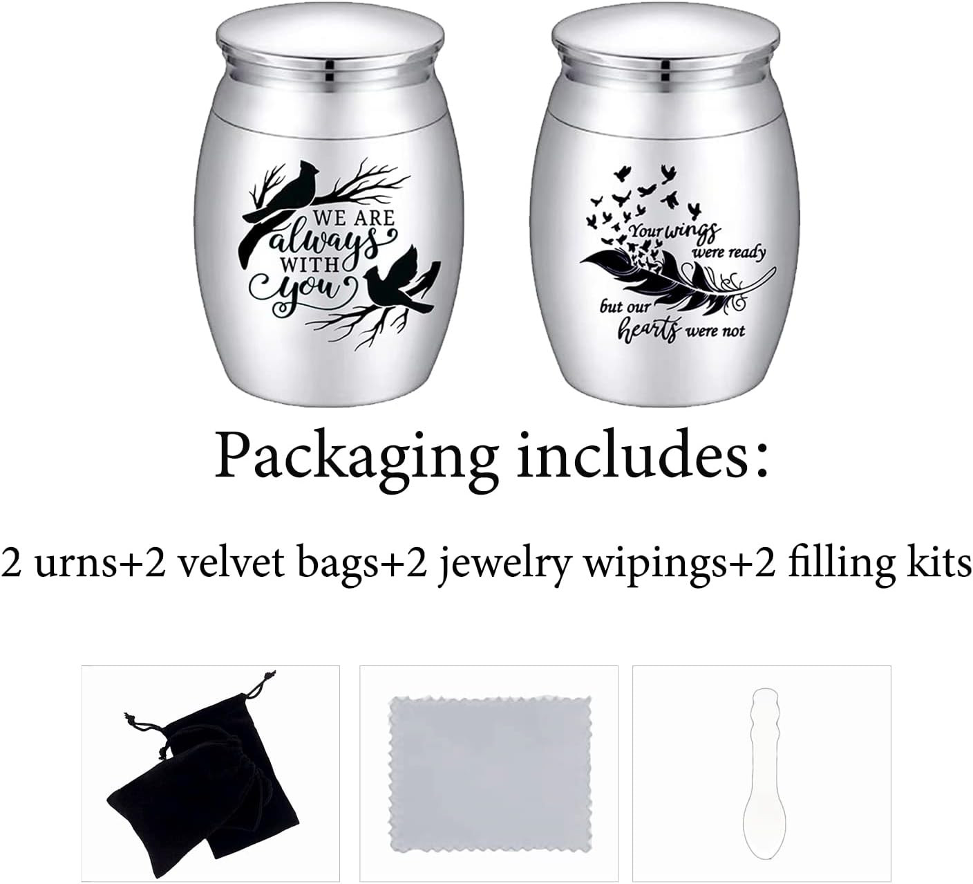 Small Keepsake Urns for Ashes – Set of 2，Stainless Steel Mini Urn Set, Cremation