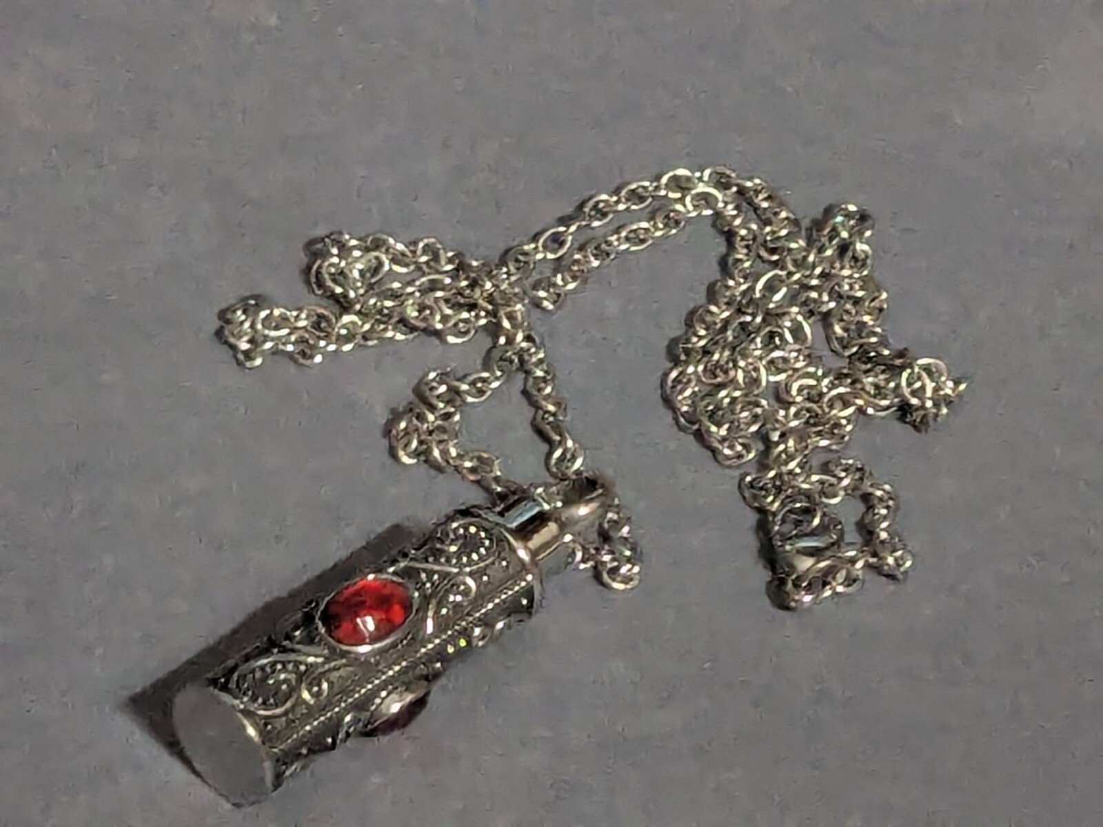 Cremation Urn Necklace For Ashes Keepsake Stainless Steel Red JULY Birth Stone