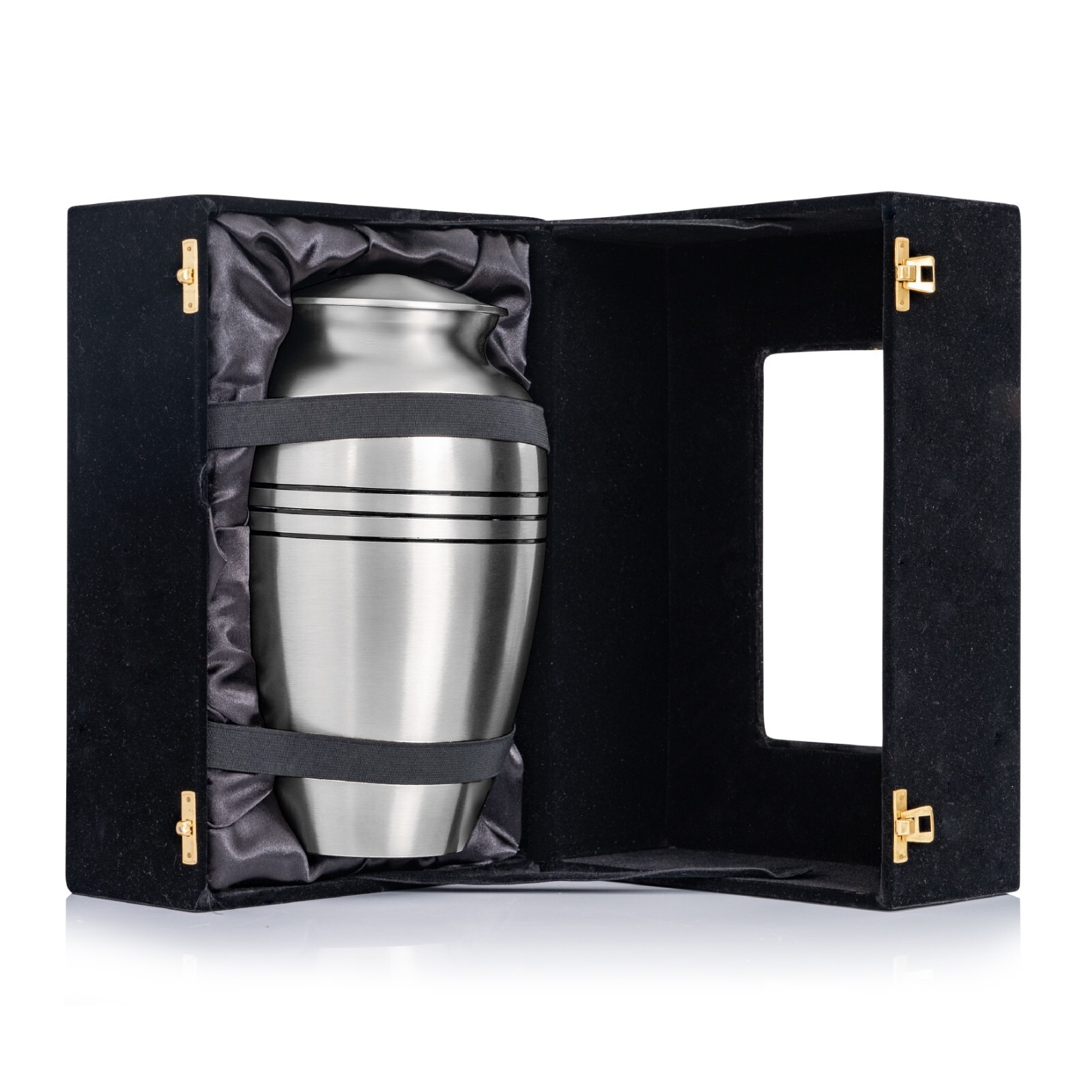 CLASSIC URNS & MEMORIALS Silver Urn with Black Stripe – With Case