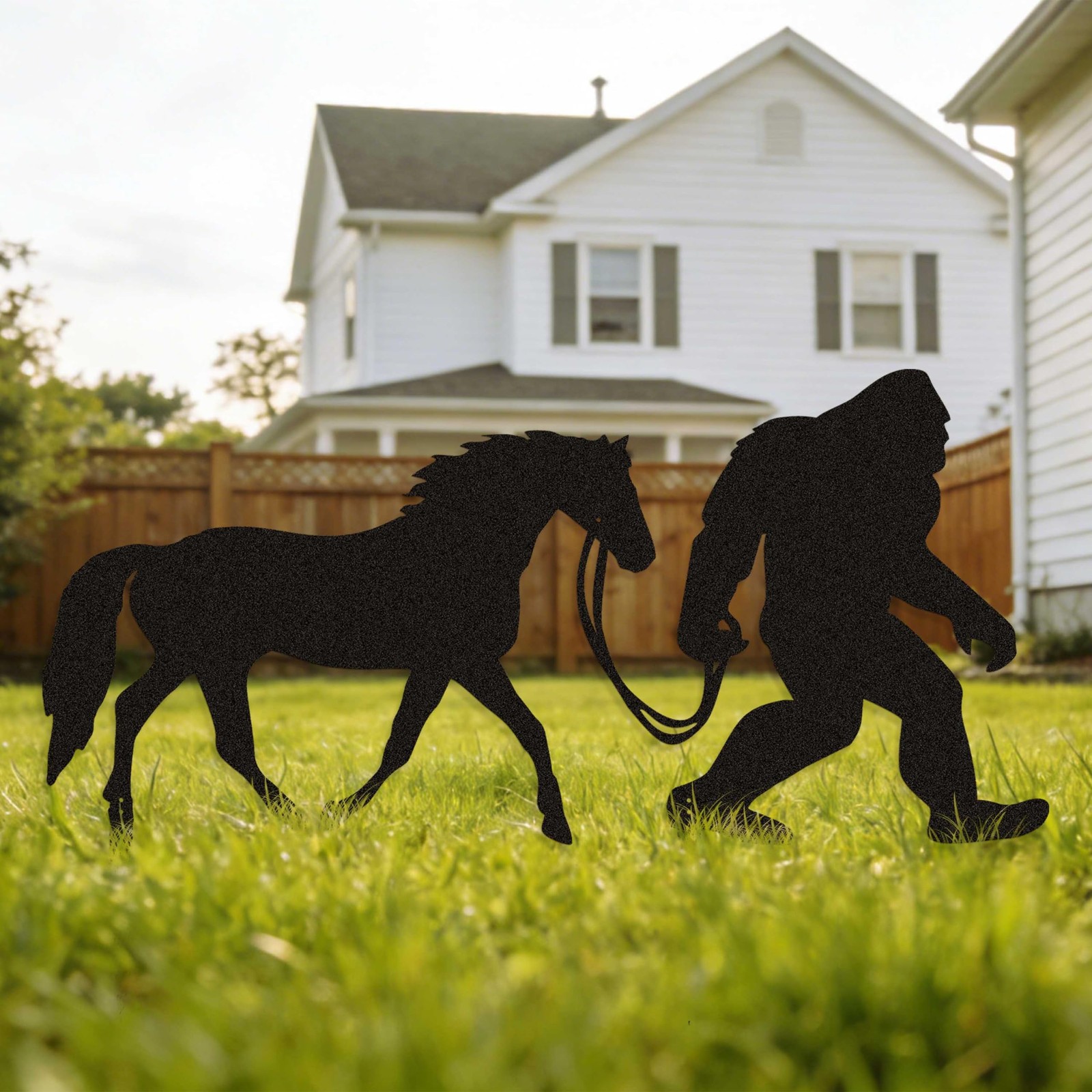 Bigfoot Garden Stake Metal Sasquatch Statue with Horse Leash for Yard Decor