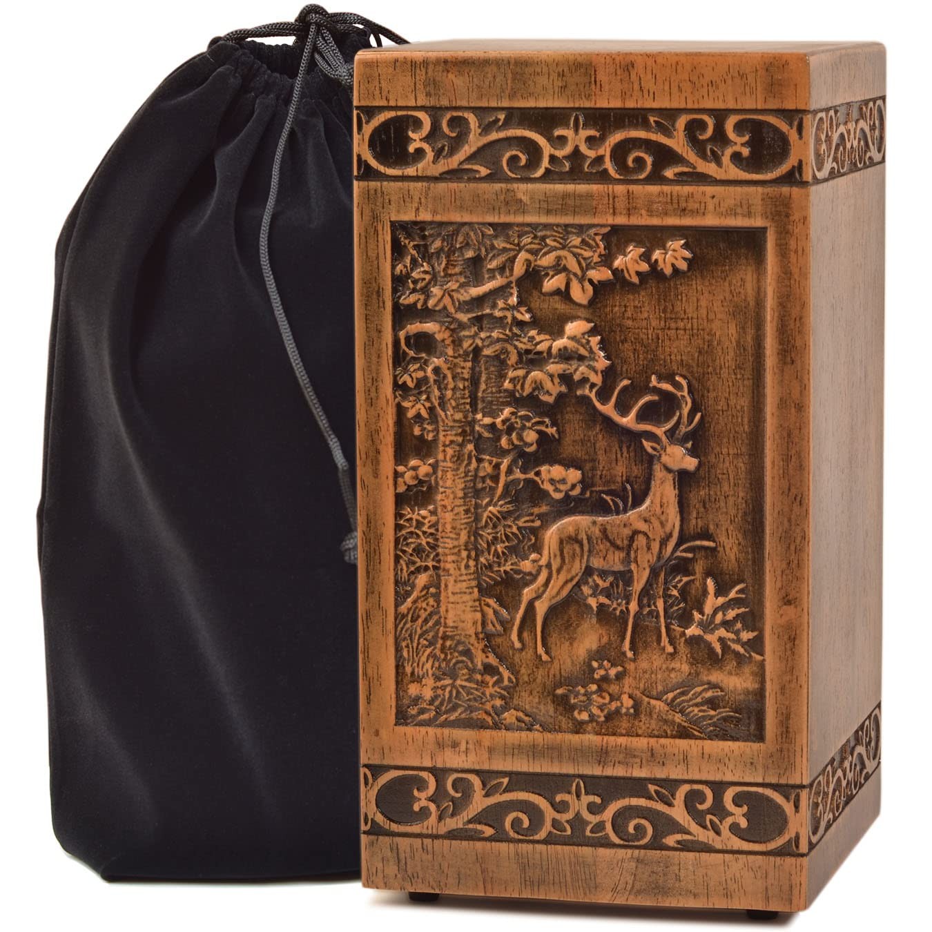 KIMNAG Wooden Cremation Urn for Human Wood Ashes Decorative Deer(xl)250lbs