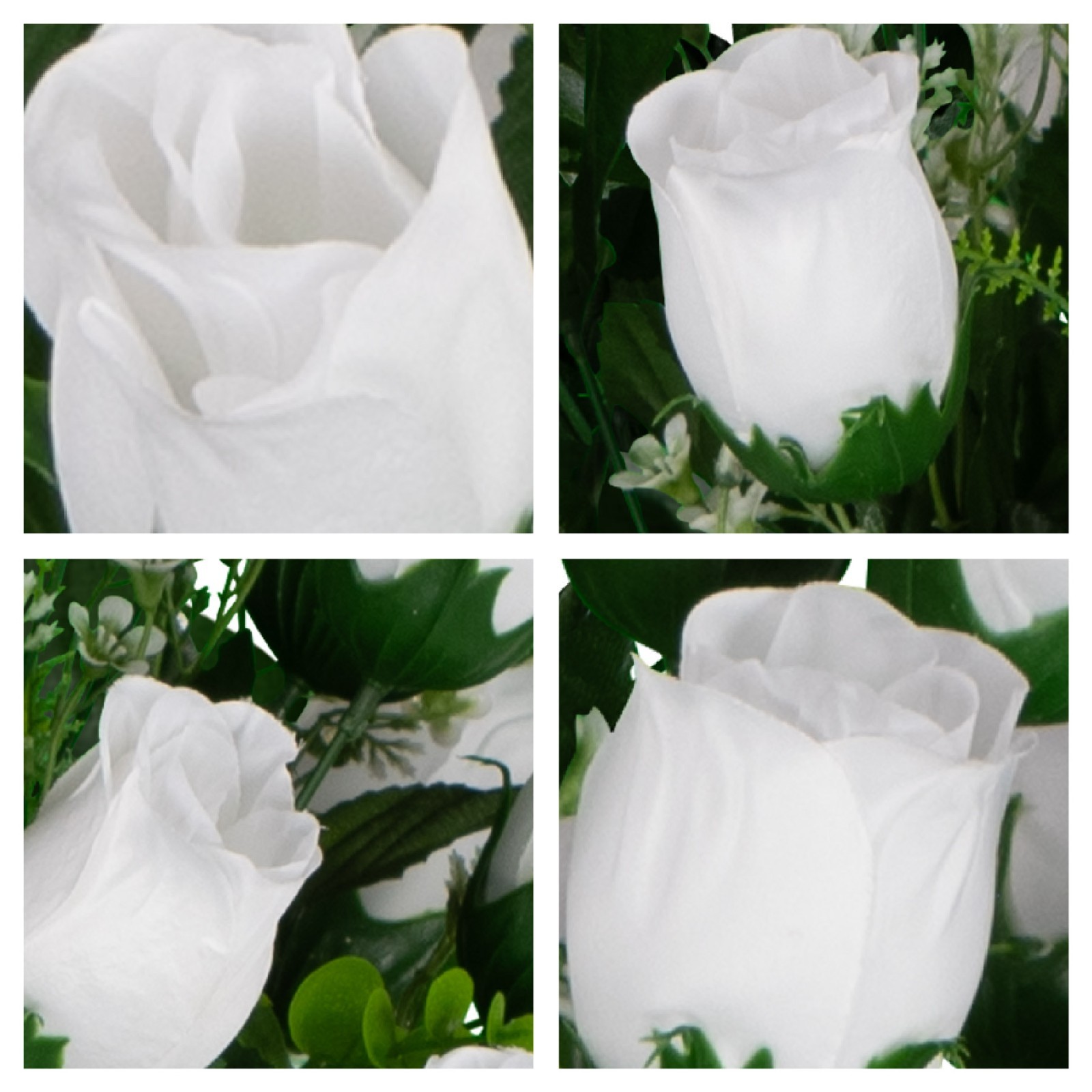 Artificial Cemetery Flowers -White Rose Saddle, 2 Bouquets & 2 Vases
