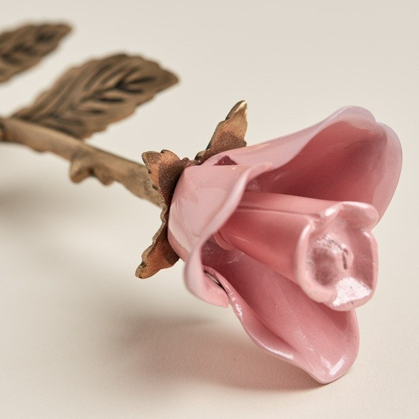 New, Solid Brass Pink Threaded Rose Keepsake Funeral Cremation Urn For Ashes