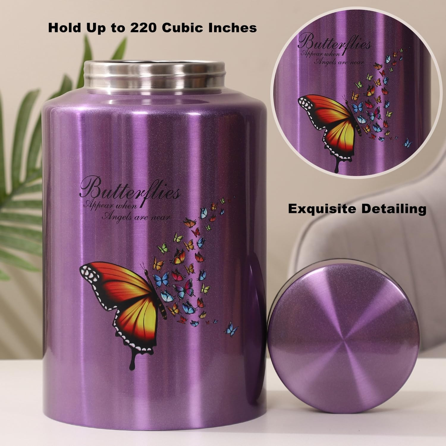 Urns for Human Ashes Adult Female up to 220 Lbs,Purple Butterfly Urn for Mom Ash
