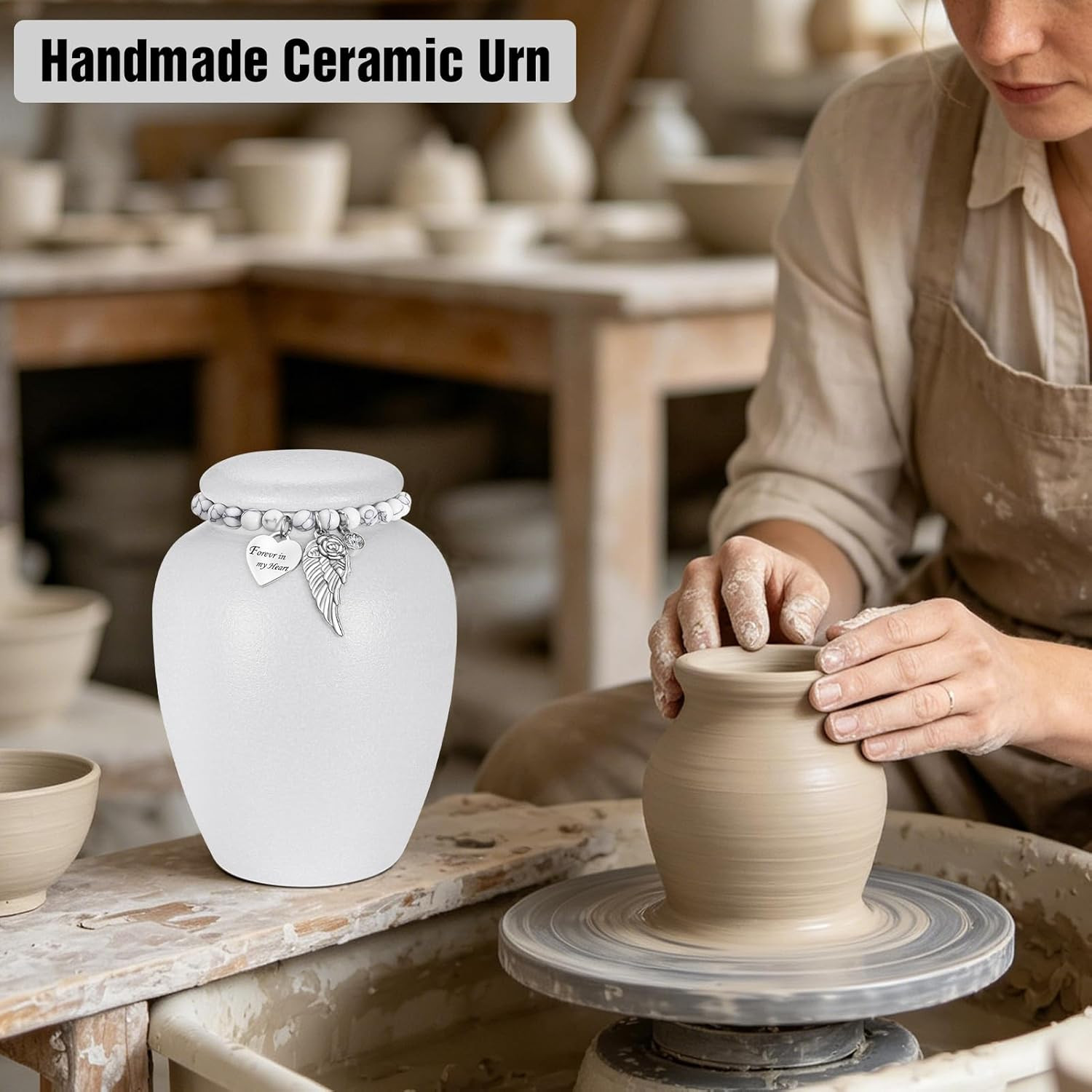 Ceramic Cremation Urn for Human Ashes for Men Women 4.8In Medium Urn for Ashes f