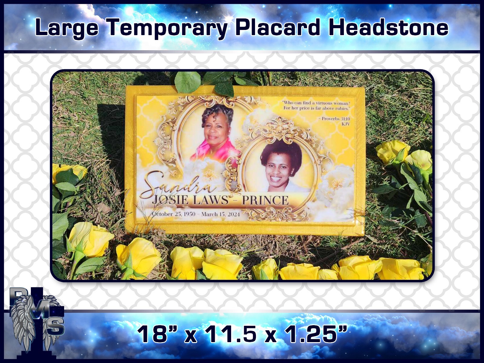 Custom Large Temporary Placard Headstone