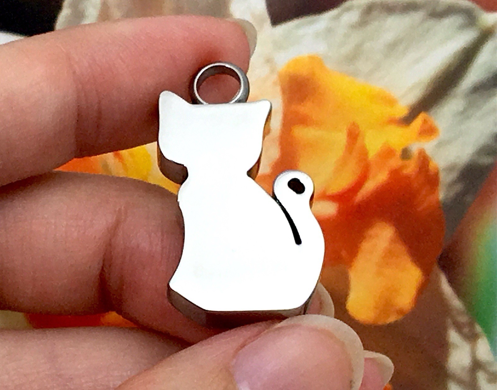 Keyring Urn .5″ Key Chain Cat Cremation Pendant Ashes Silver Kitty Memorial GIft