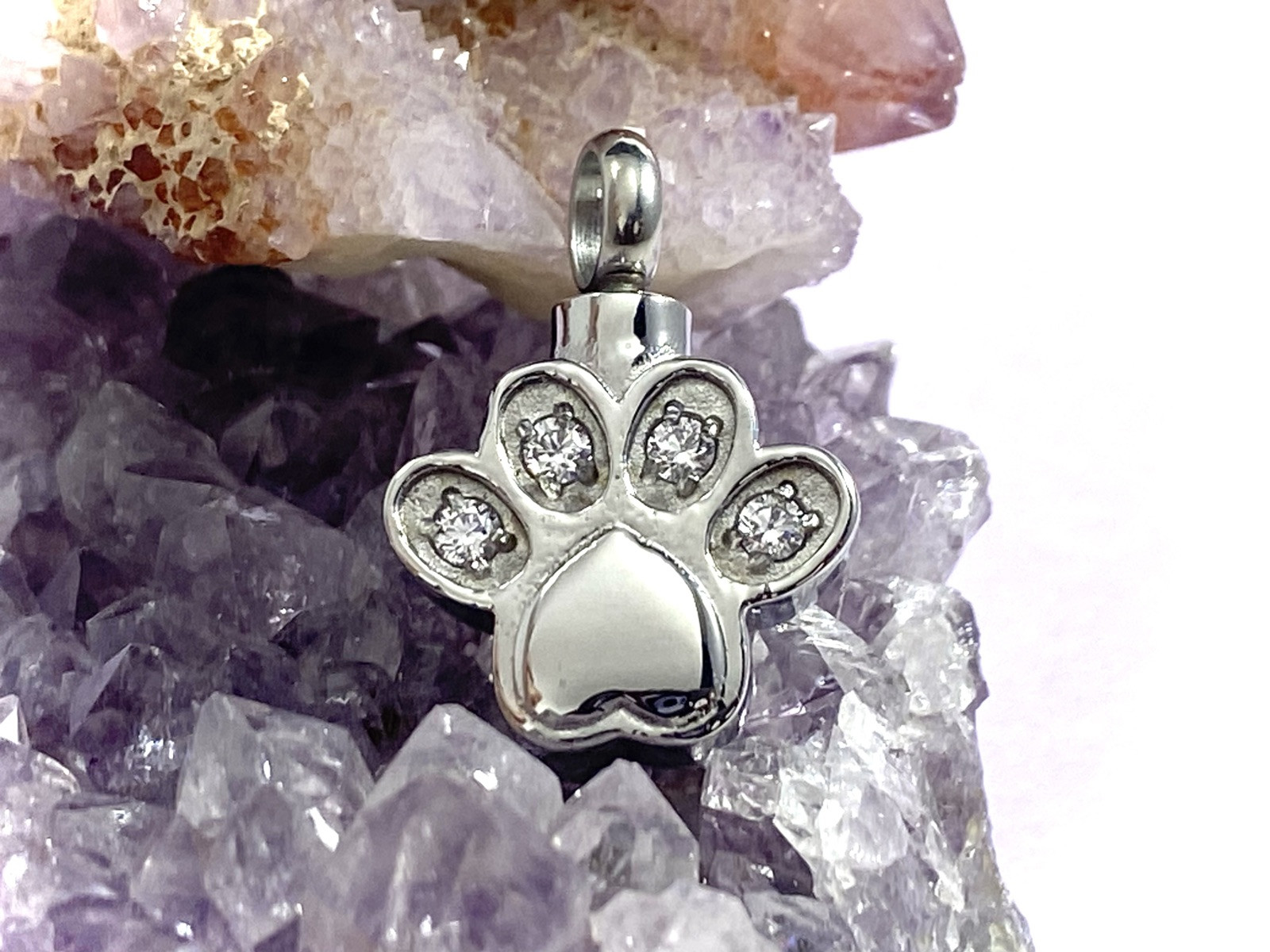 Keyring Urn .5″ Key Chain Pet Cremation Pendant Holds Ash Dog Cat Paw Print Paws