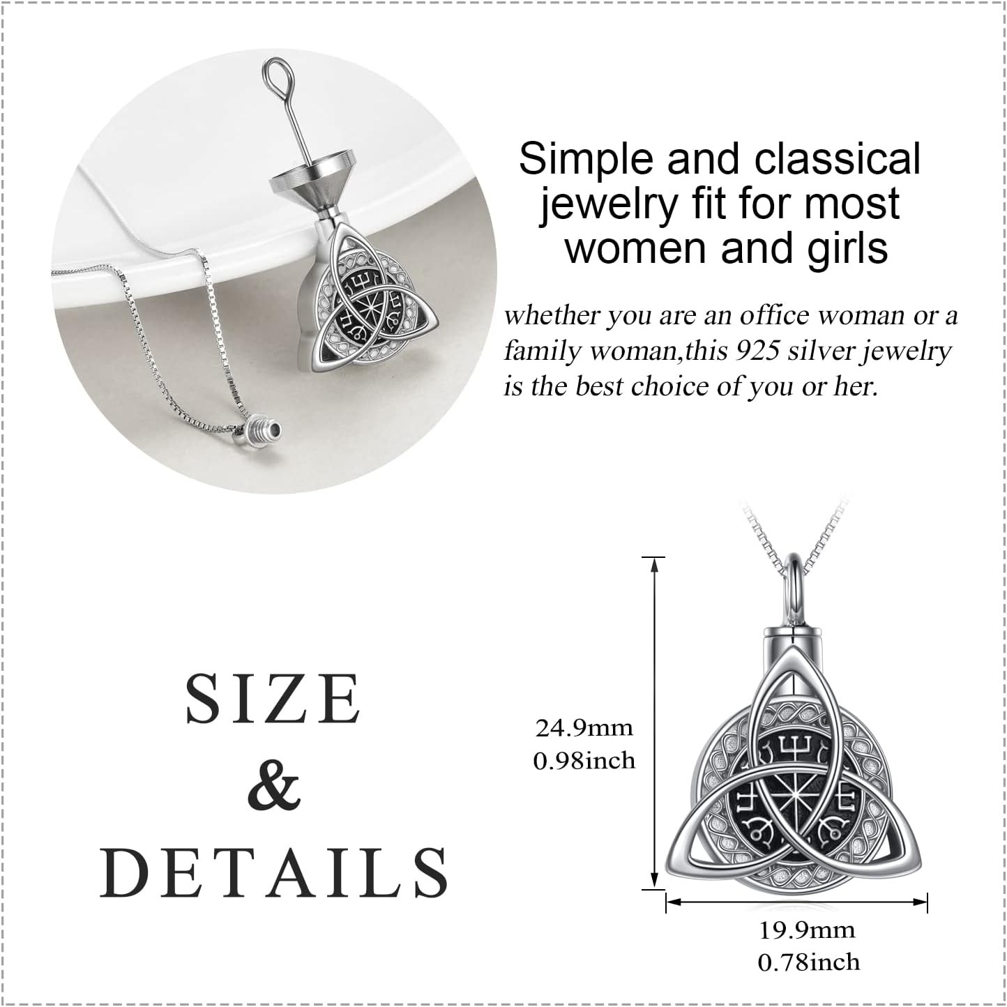 Celtic Urn Necklace for Ashes Sterling Silver Cremation Keepsake Gifts Women Men