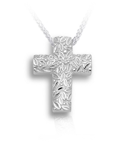 Sterling Silver Leaves & Berries Cross Funeral Cremation Urn Pendant