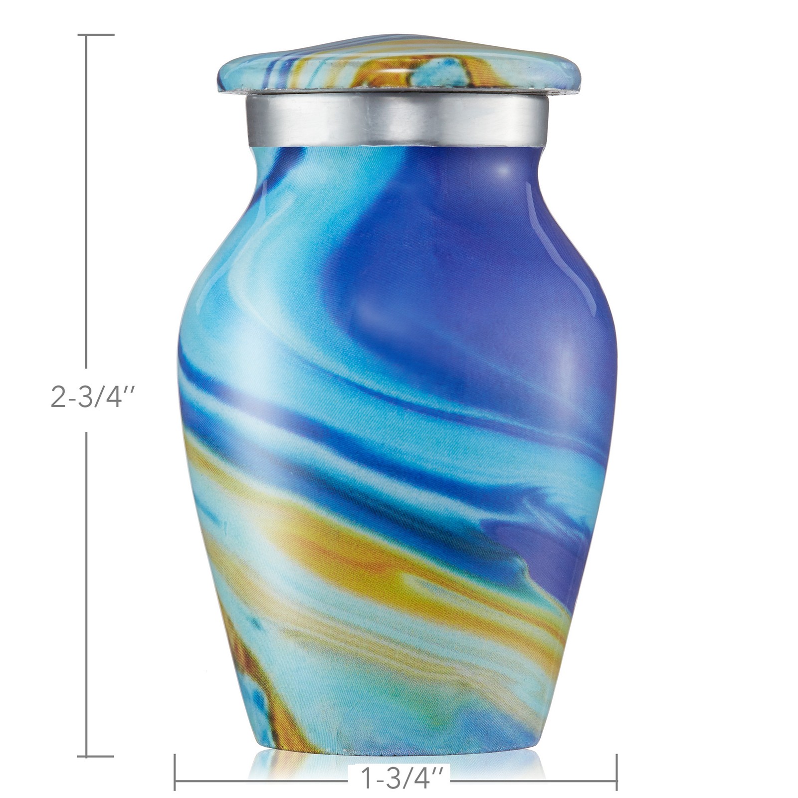 Keepsake Set of 4 Cremation Urns for Human Ashes, Blue Swirl with Velvet Case