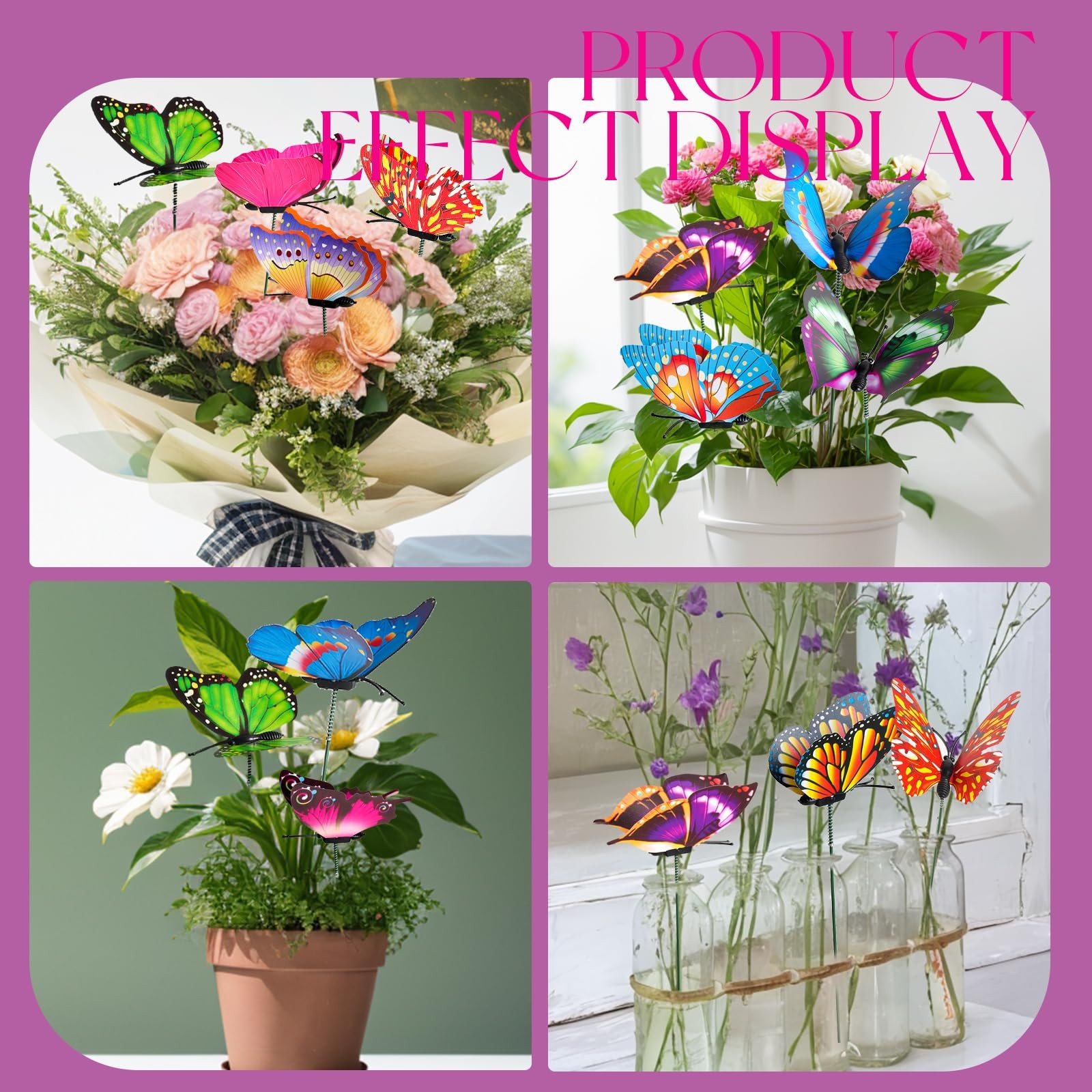 60 Pcs Butterfly Garden Stakes Colorful Butterfly Flower Pot Decor for Yard