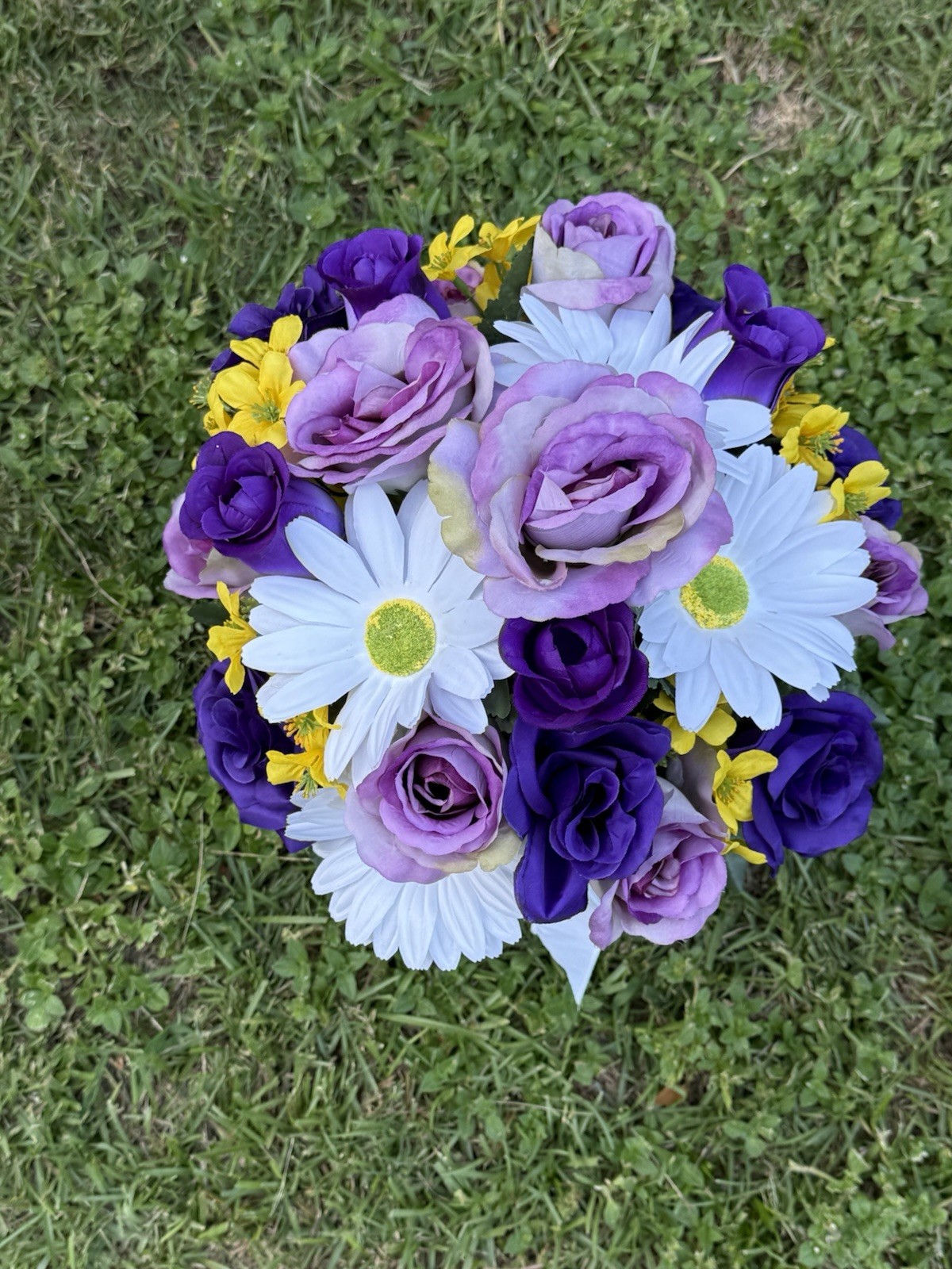 Cemetery Vase Memorial Silk Flower Arrangement Purples & Lavender