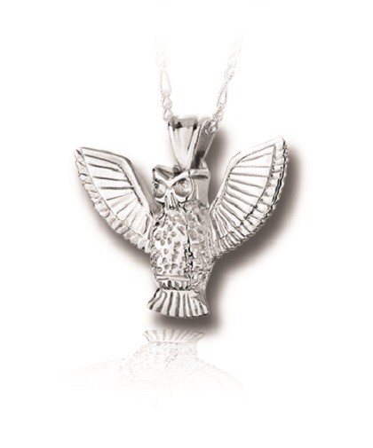 Sterling Silver Wise Owl Funeral Cremation Urn Pendant for Ashes w/Chain