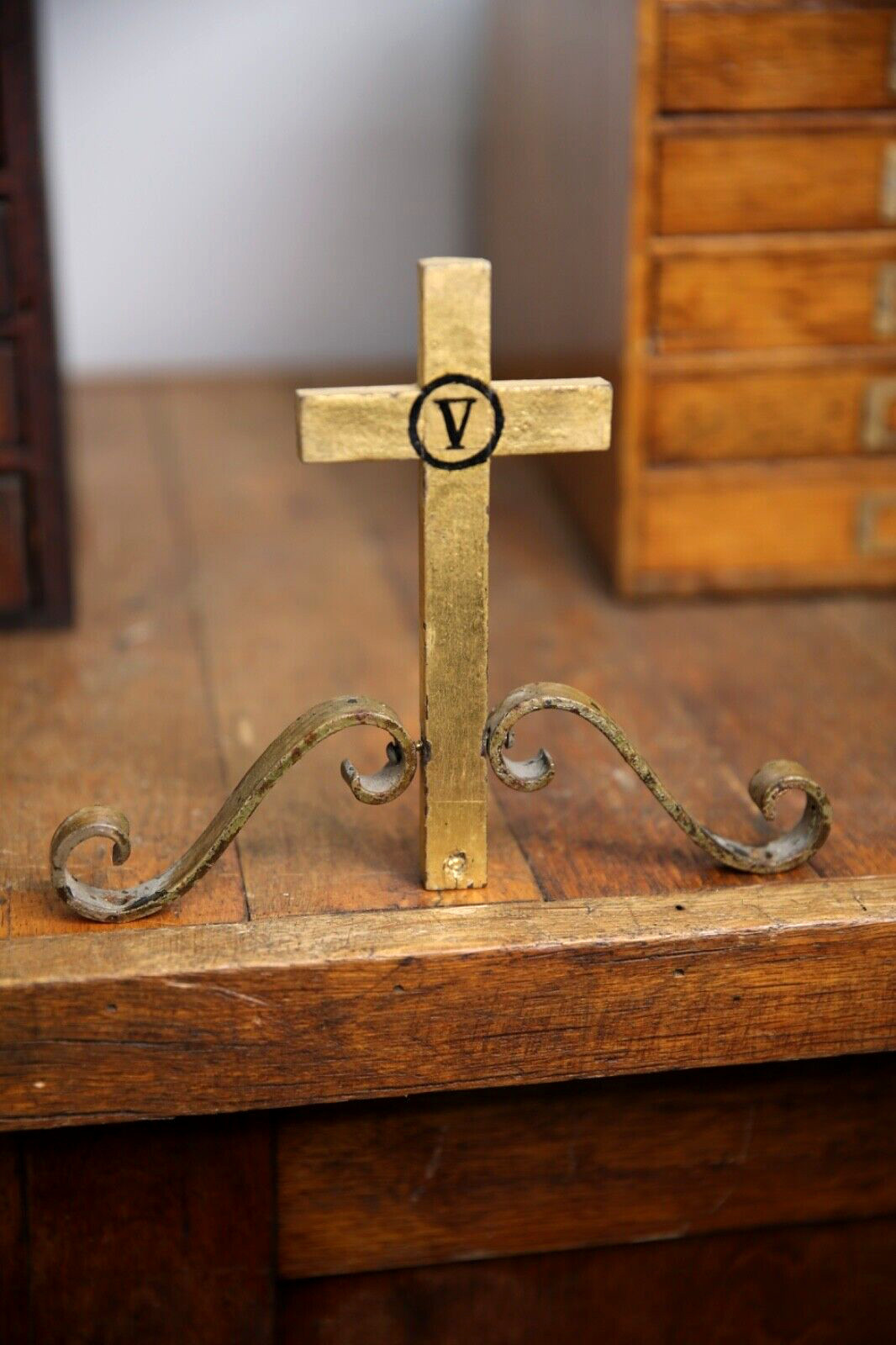 Vintage wood Cross Corbel Door Cabinet Hardware Gothic mailbox topper antique