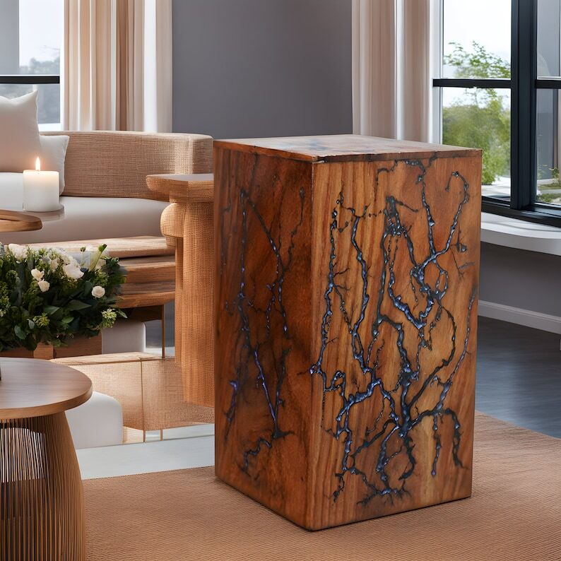 Rosewood Cremation Urn For Human Ashes, Large Blue Resin Urn For Adults Ashes