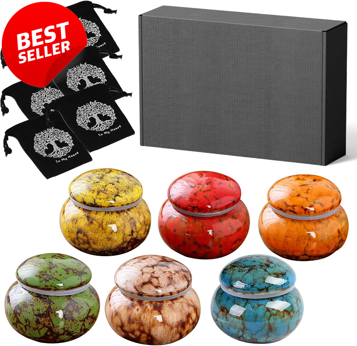 Small Cremation Keepsake Urns Set of 6 1.6” Ceramic Mini Ashes US