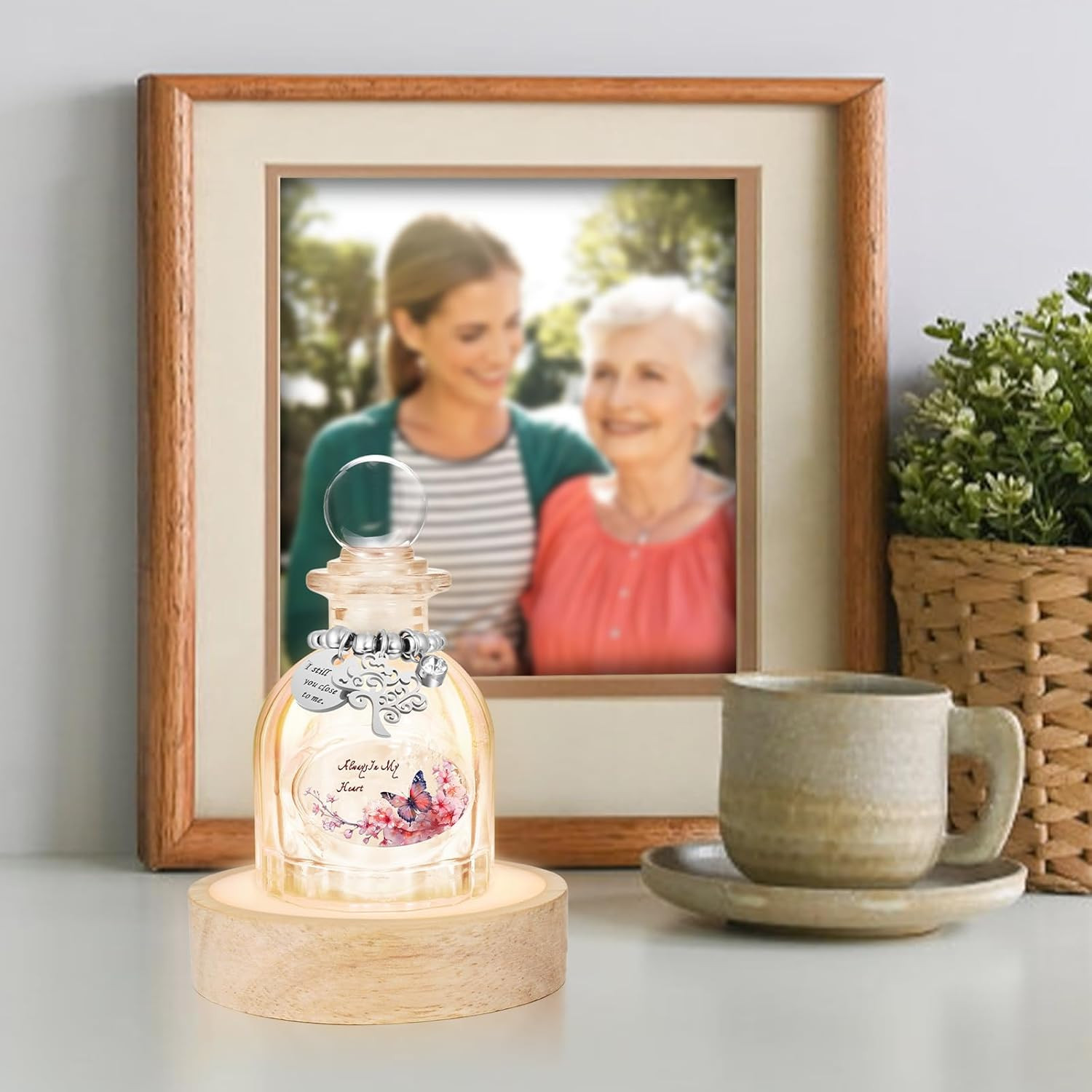 Glass Mini Urns for Human Ashes, Small Urns with Multicolor Light Base