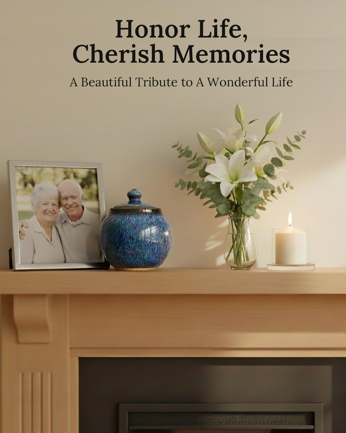 Small Keepsake Urn with Memorial Box – Unique Handcrafted Blue Glaze Ceramic Urn